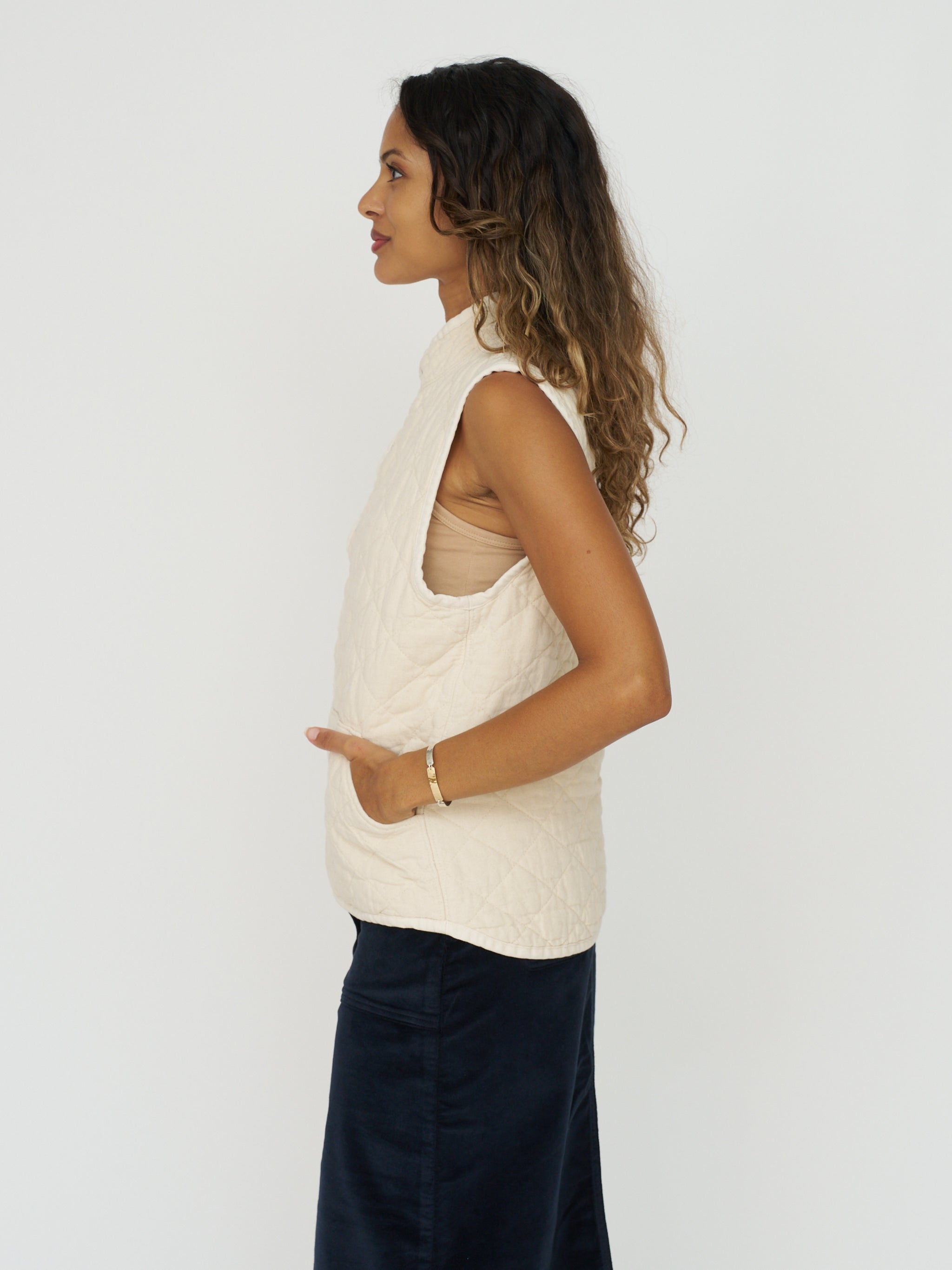 Quilted Snap Vest - Natural