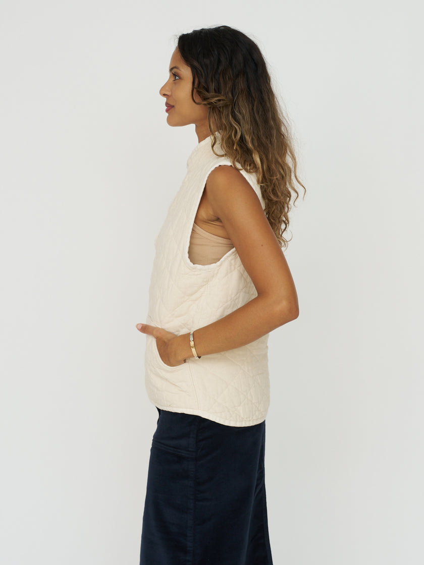 Quilted Snap Vest - Natural