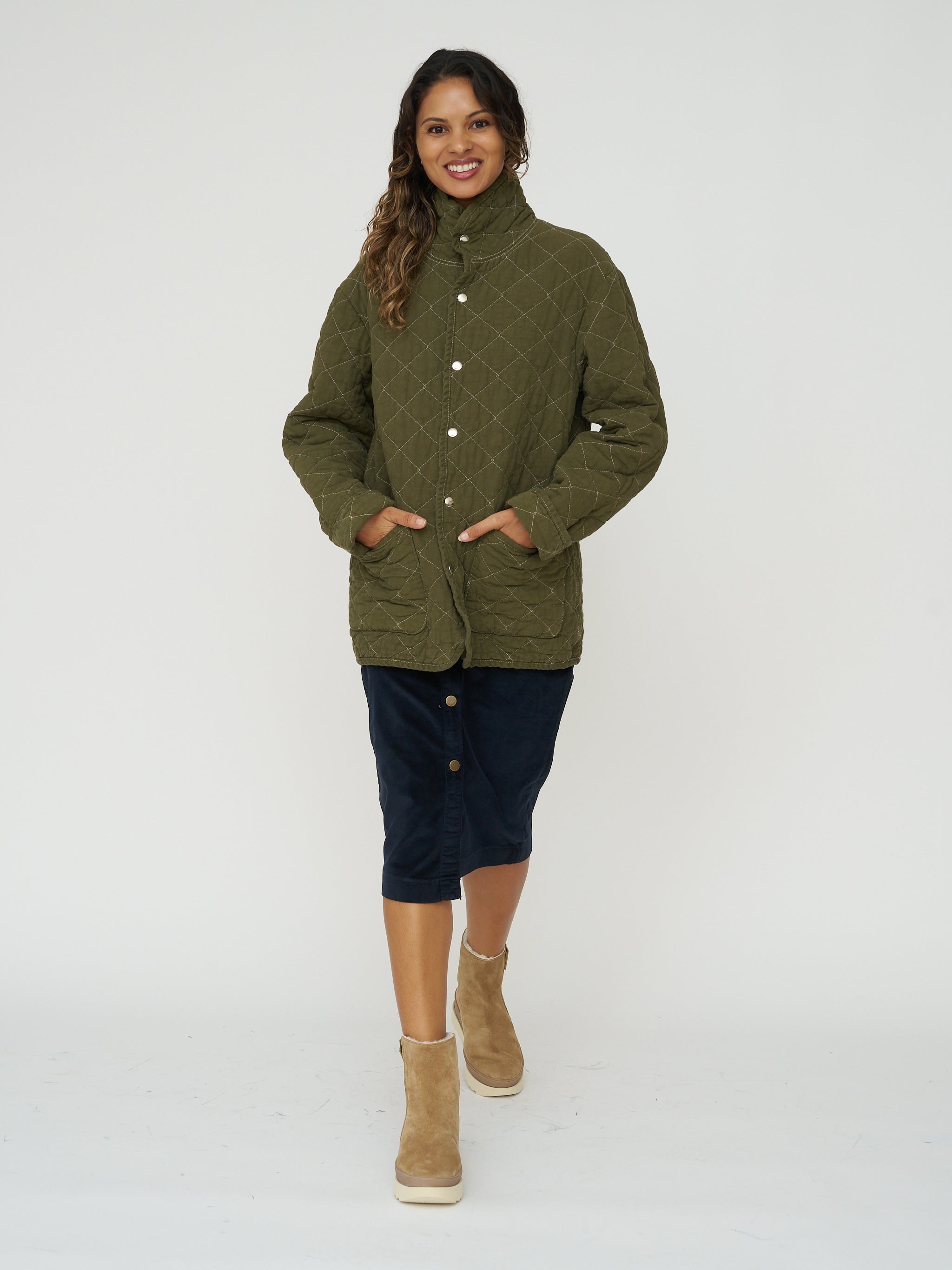 Quilted Snap Jacket - Olive