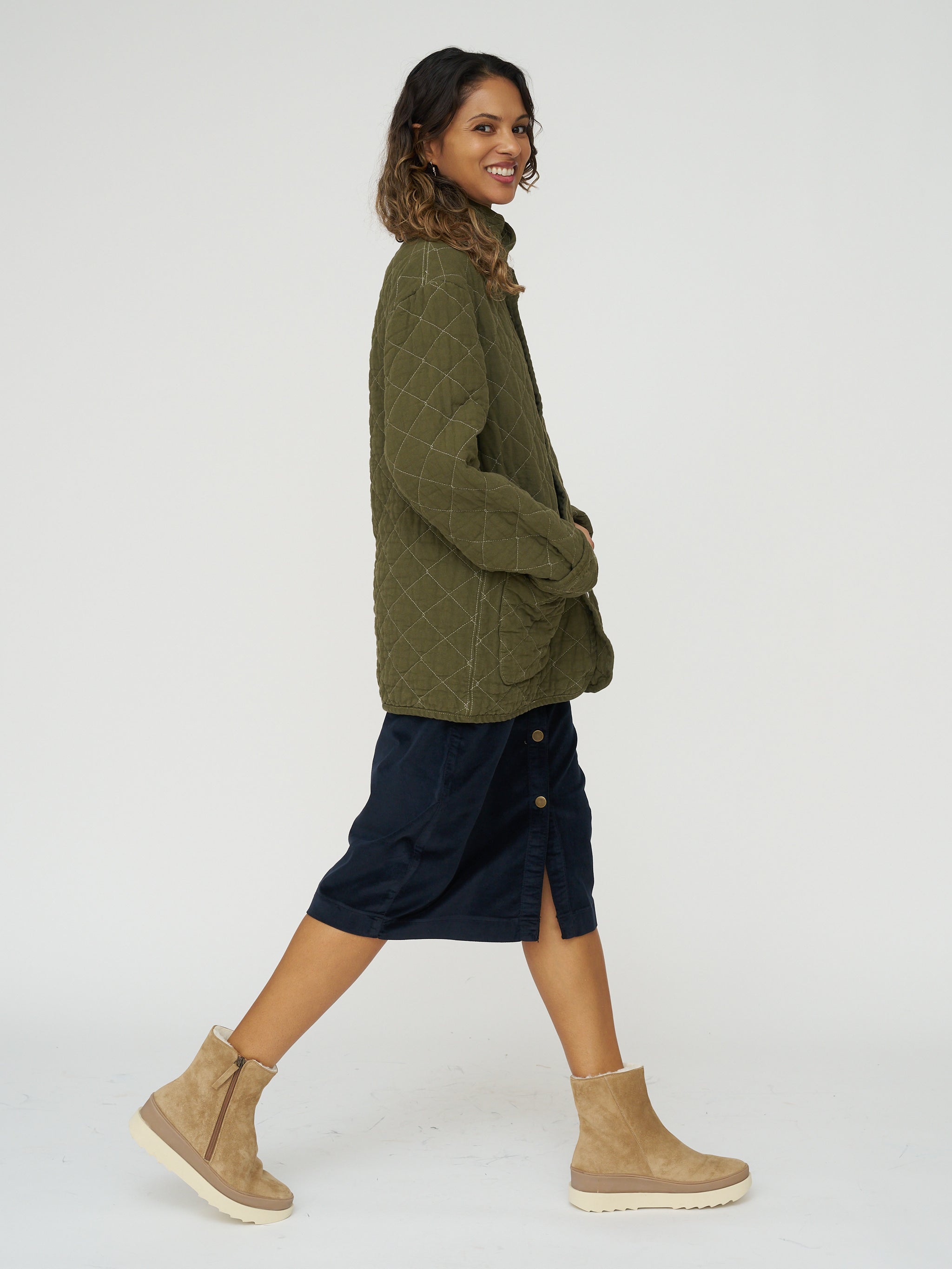 Quilted Snap Jacket - Olive