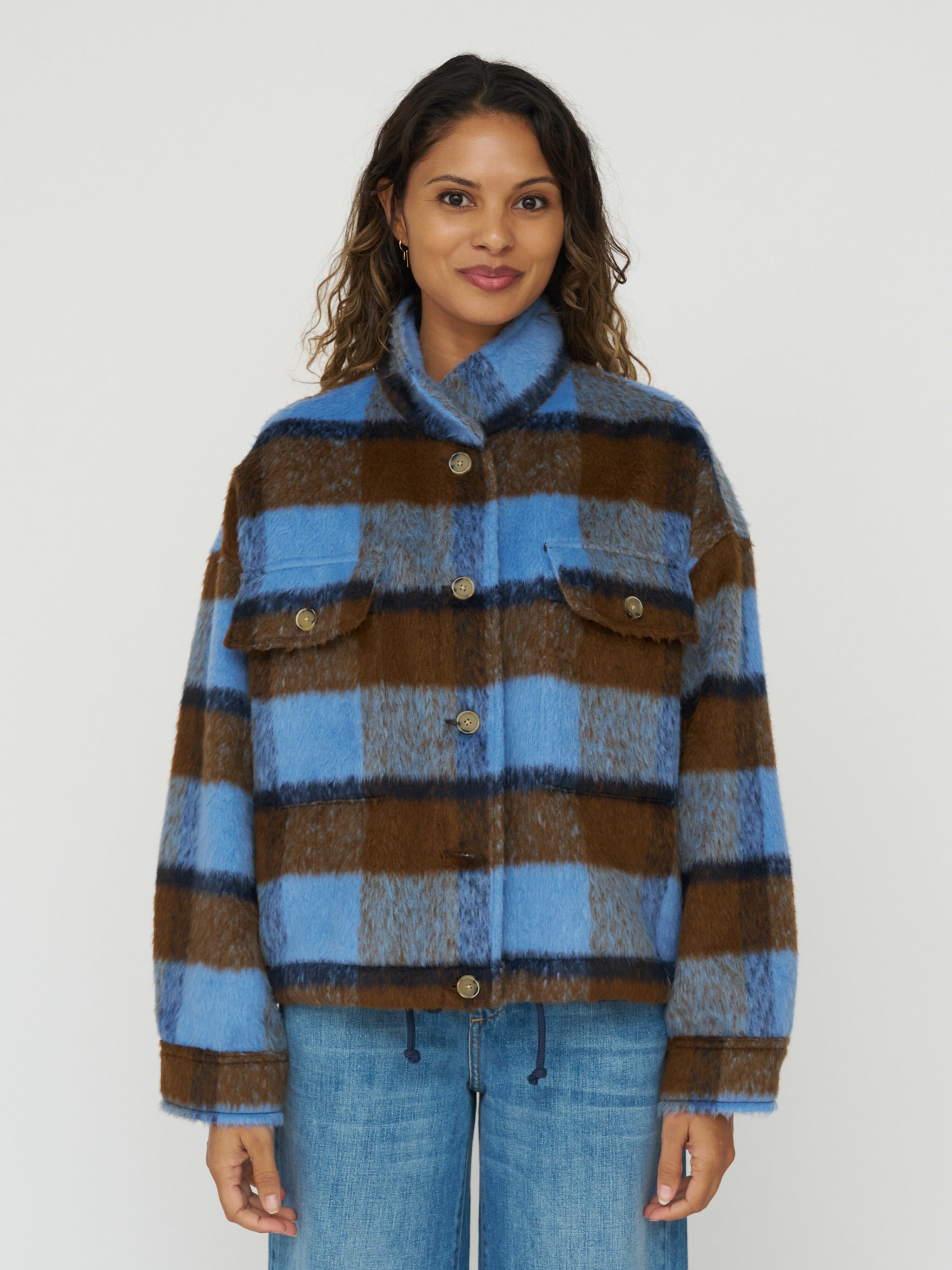 Brushed Plaid Bomber Jacket