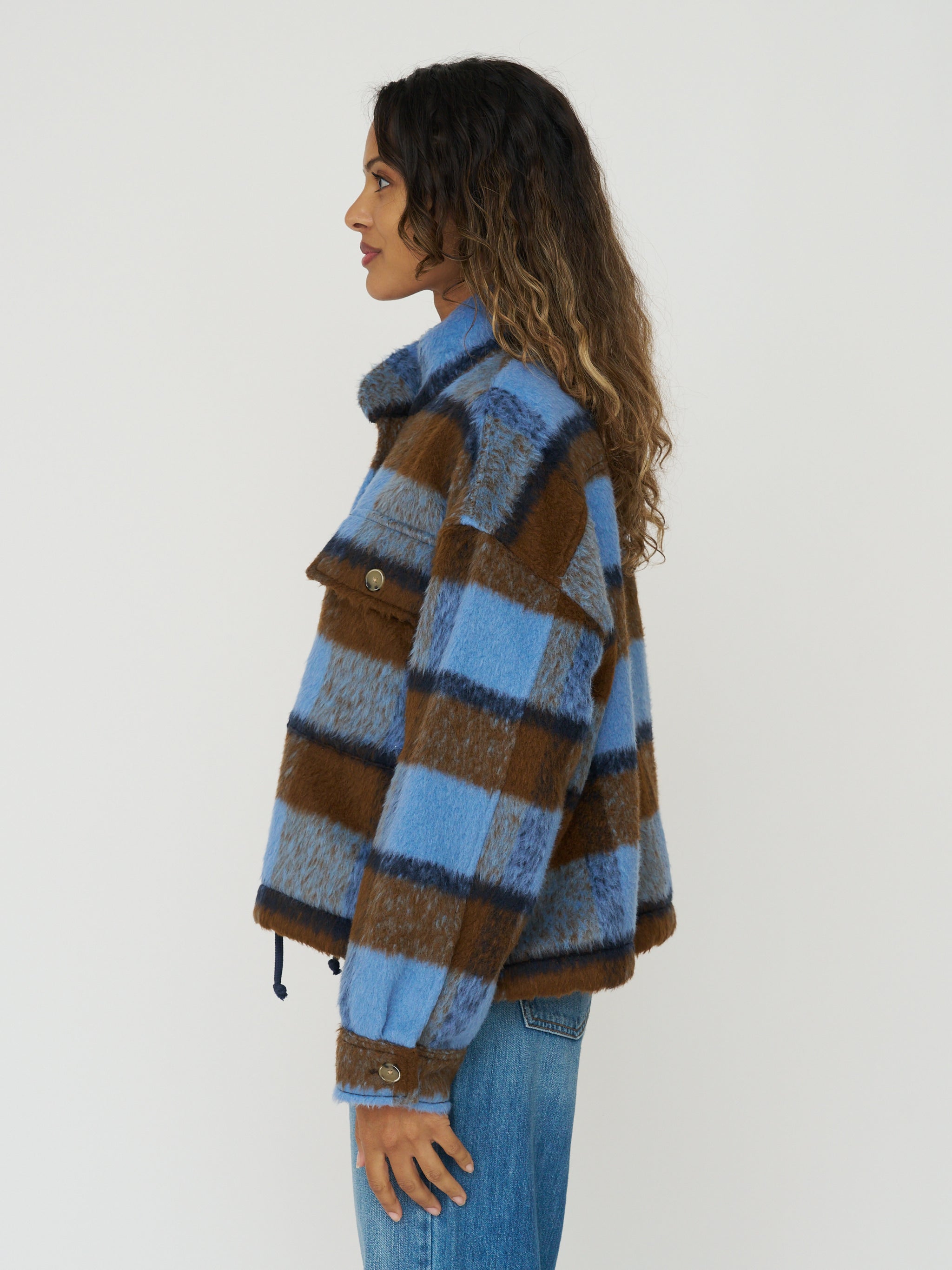 Brushed Plaid Bomber Jacket