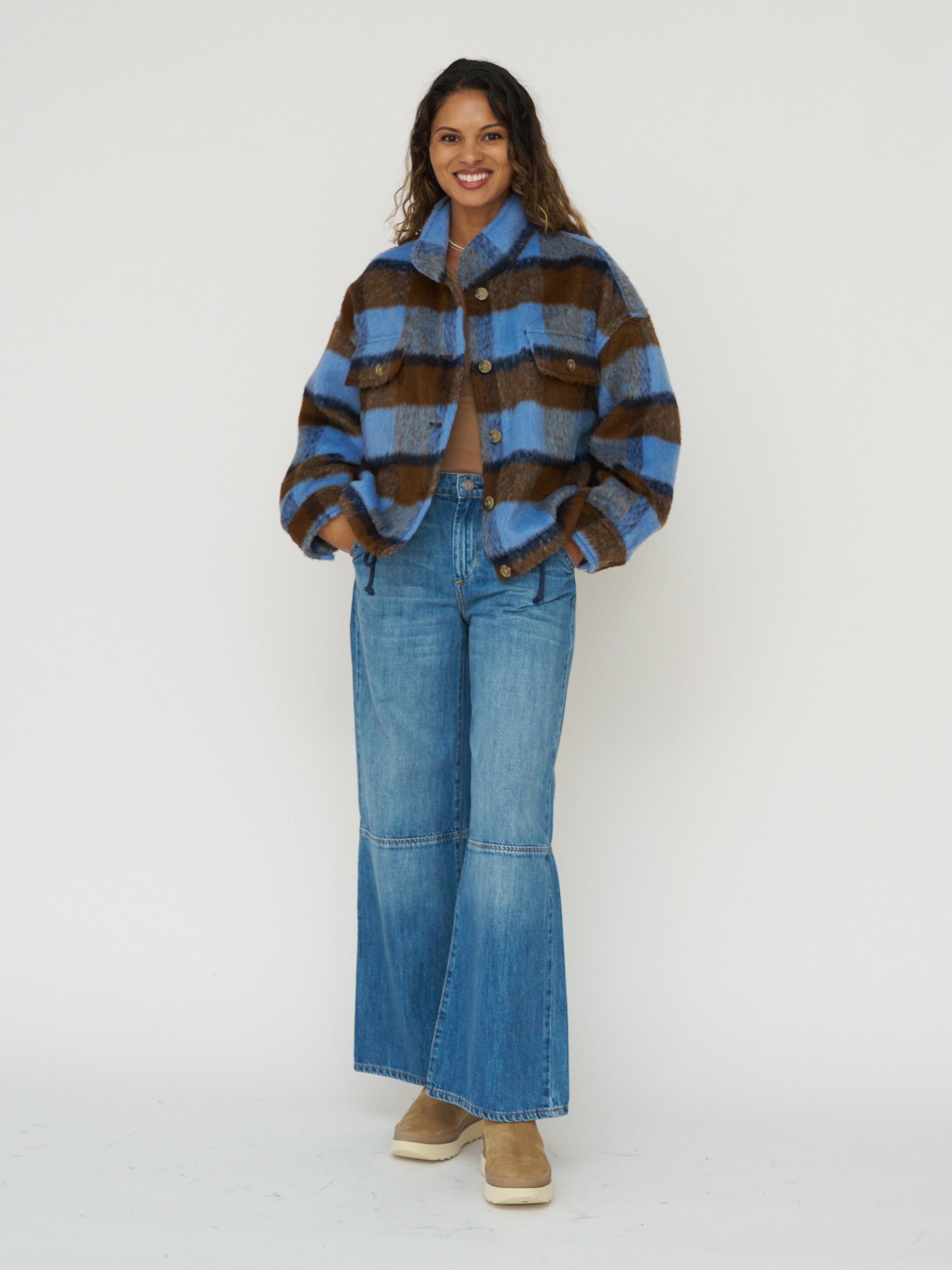 Brushed Plaid Bomber Jacket