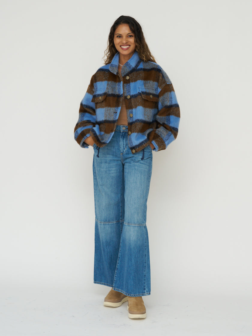 Brushed Plaid Bomber Jacket