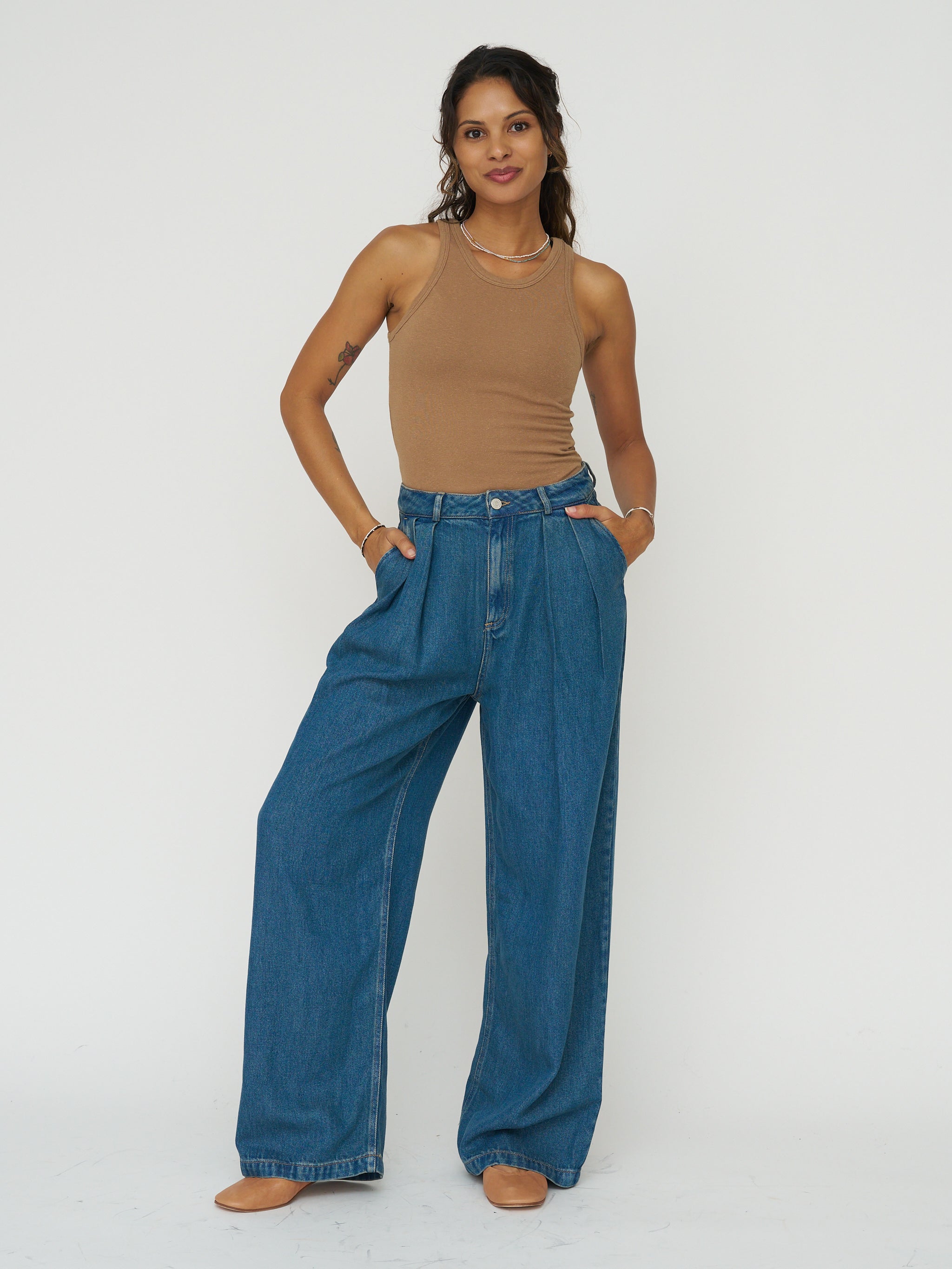 The New Society Pleated Denim Trouser