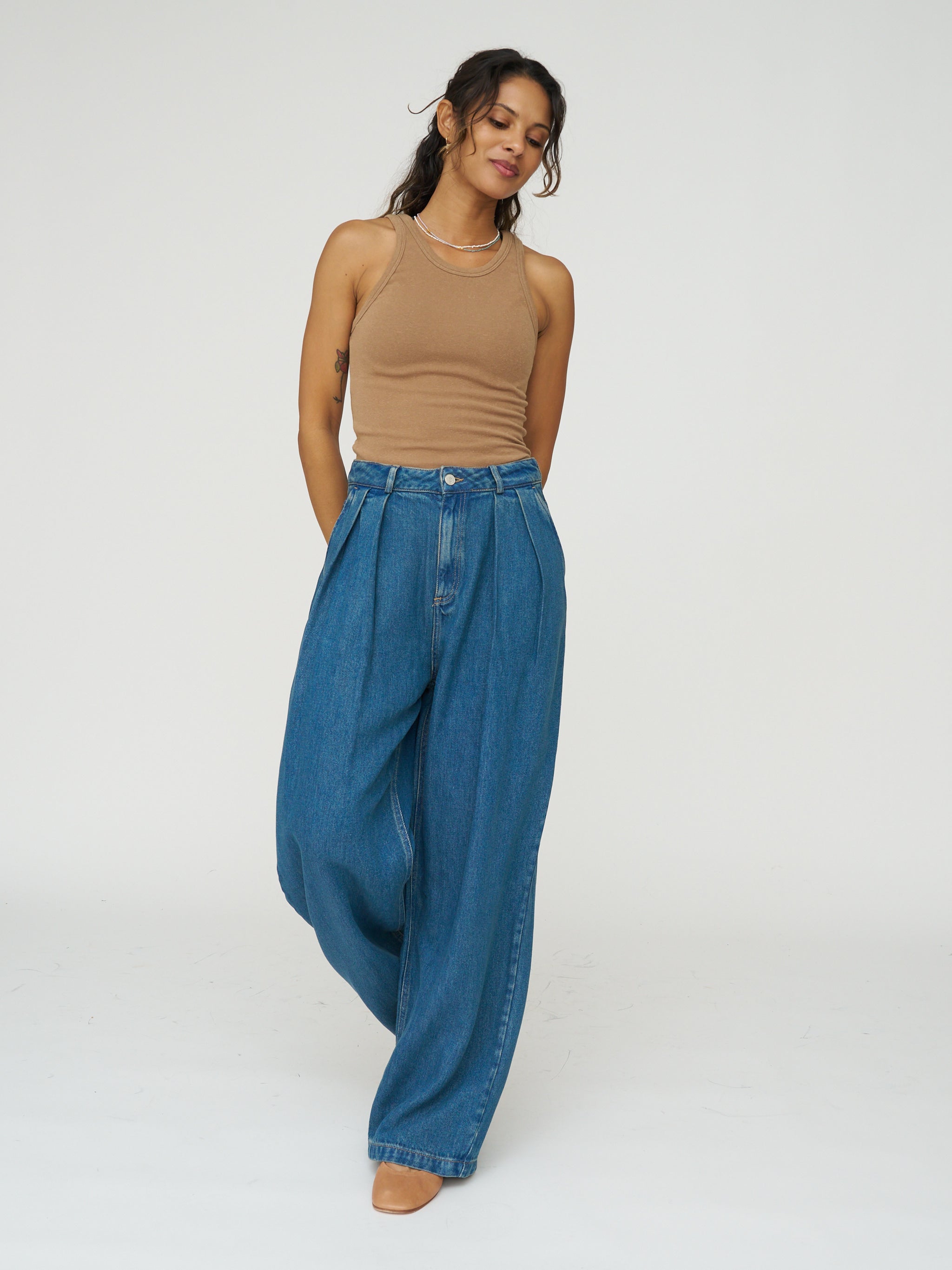 The New Society Pleated Denim Trouser