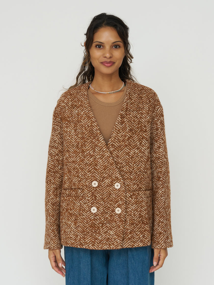 The New Society Wool Blazer in Camel Herringbone