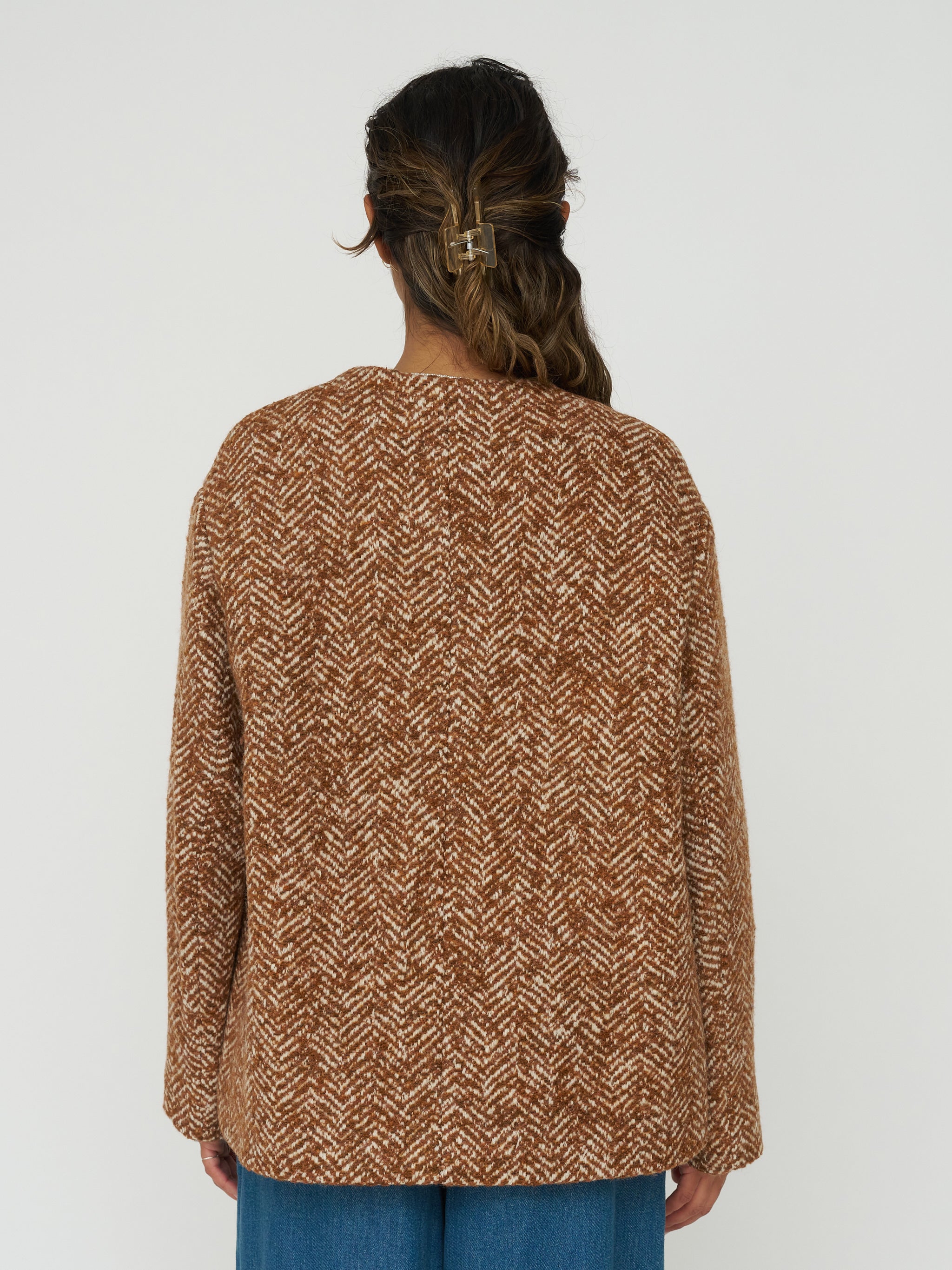 The New Society Wool Blazer in Camel Herringbone