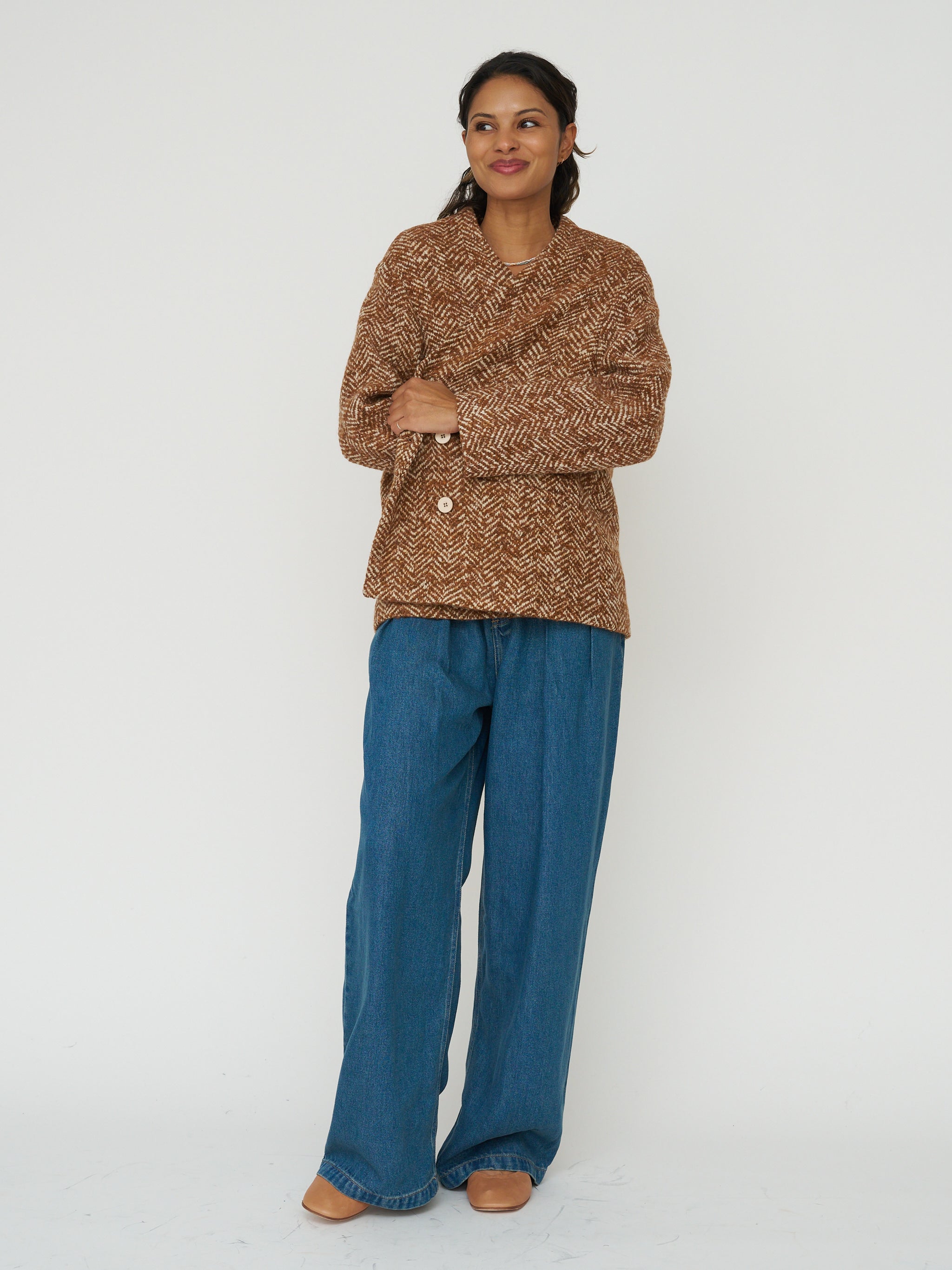 The New Society Wool Blazer in Camel Herringbone