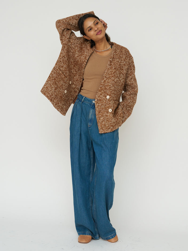 The New Society Wool Blazer in Camel Herringbone