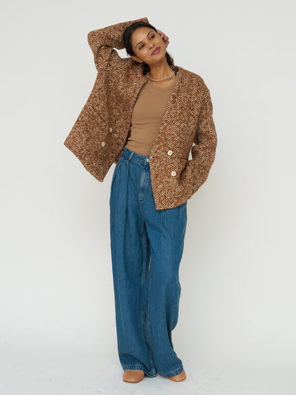 The New Society Wool Blazer in Camel Herringbone