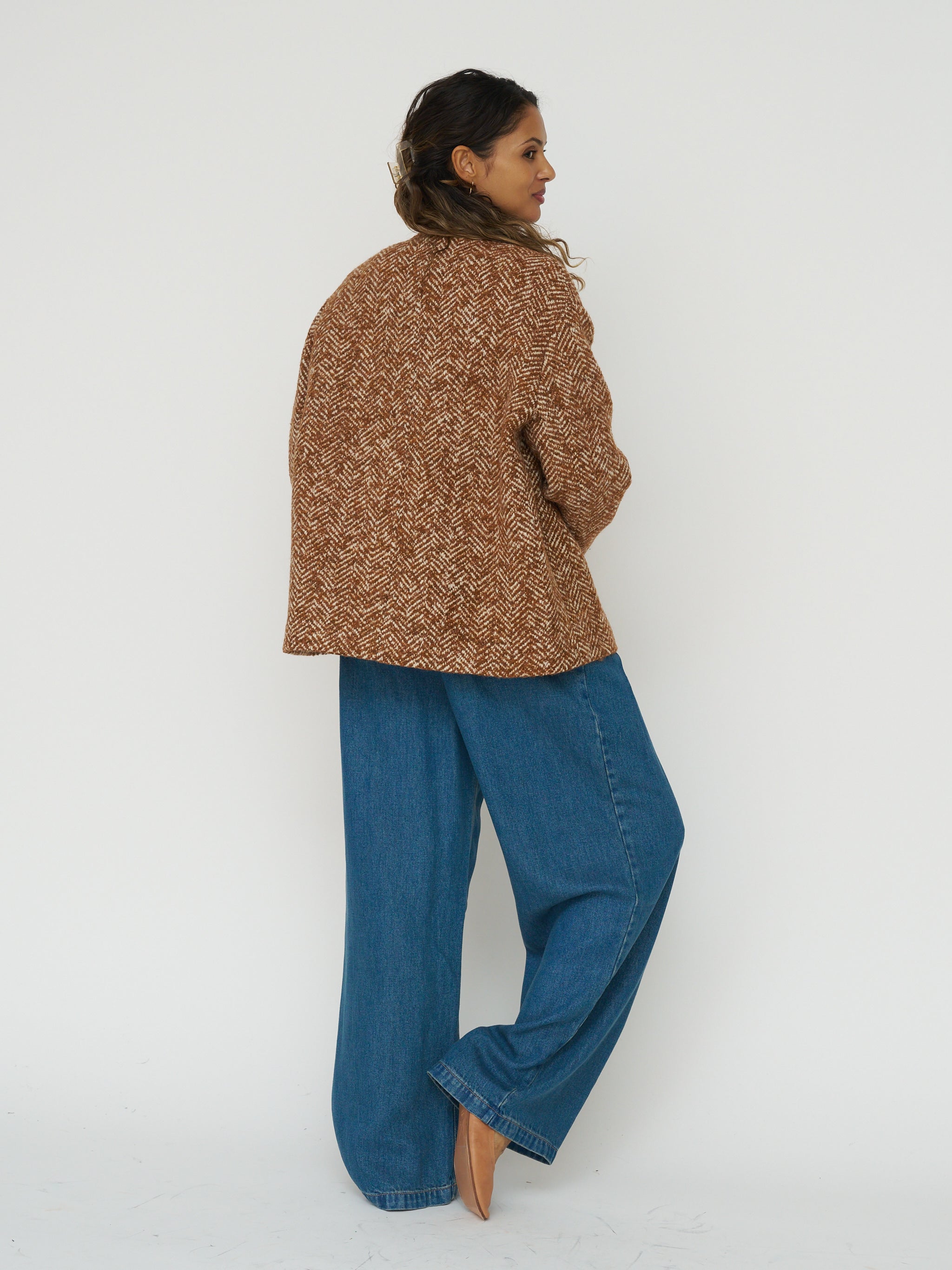 The New Society Wool Blazer in Camel Herringbone