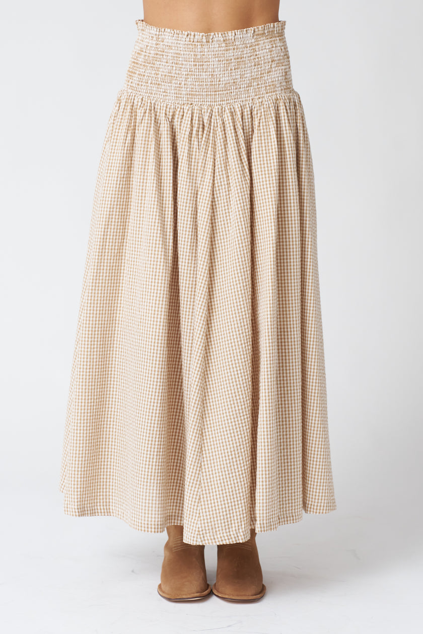 Emerson Fry Smocked Maxi Skirt in Cafe Check
