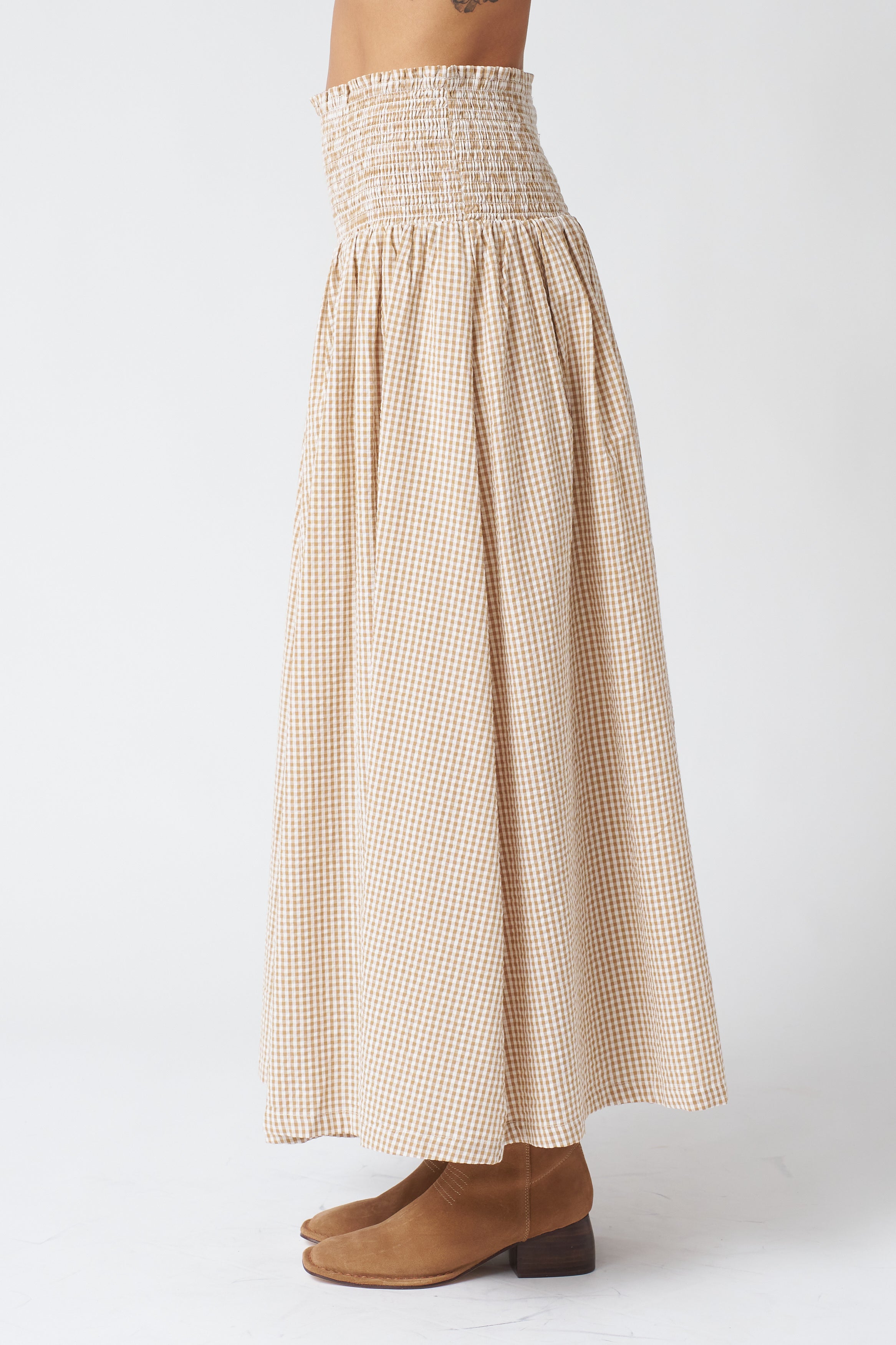 Emerson Fry Smocked Maxi Skirt in Cafe Check