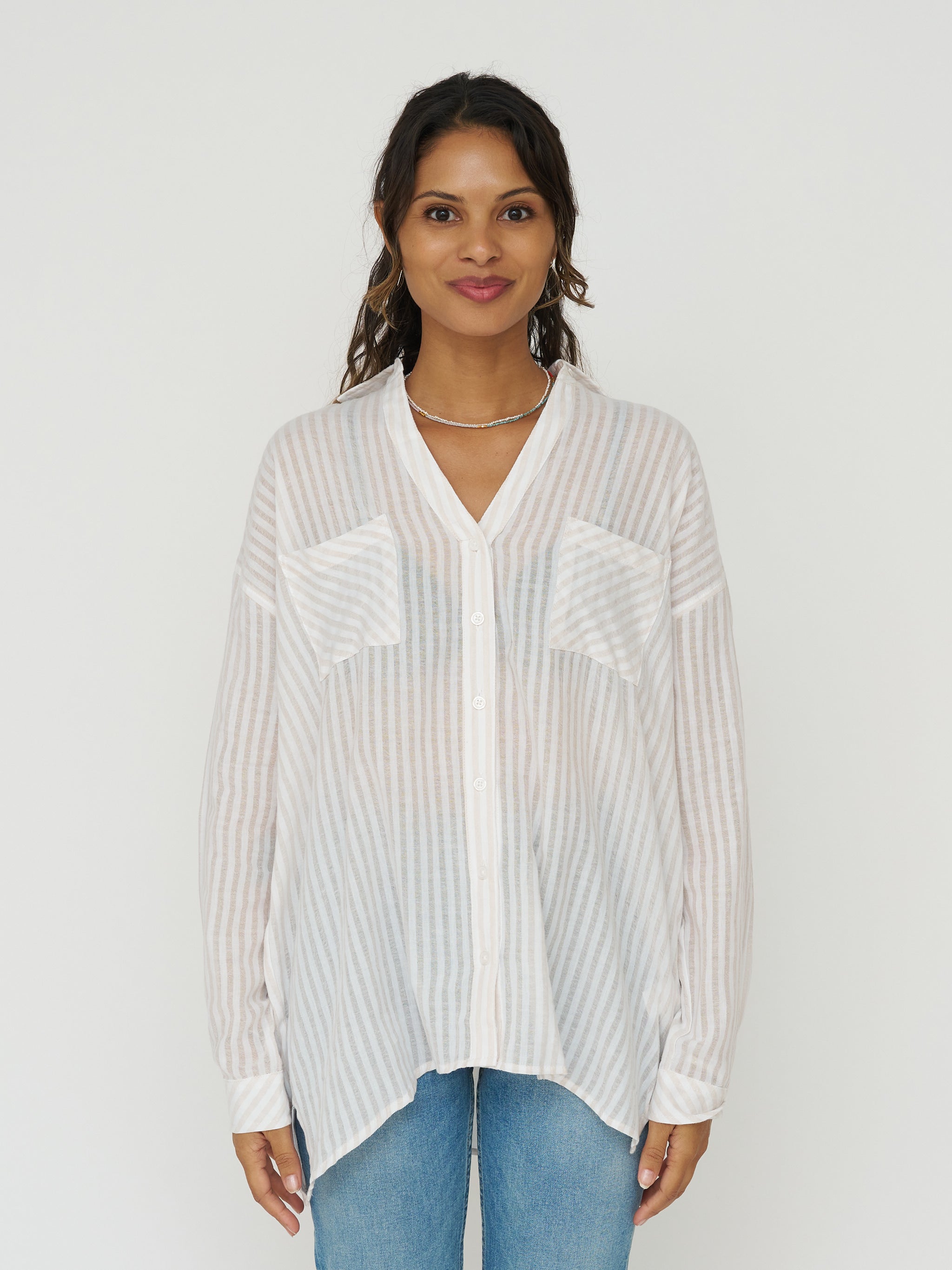 Cotton Gauze Striped Button Down