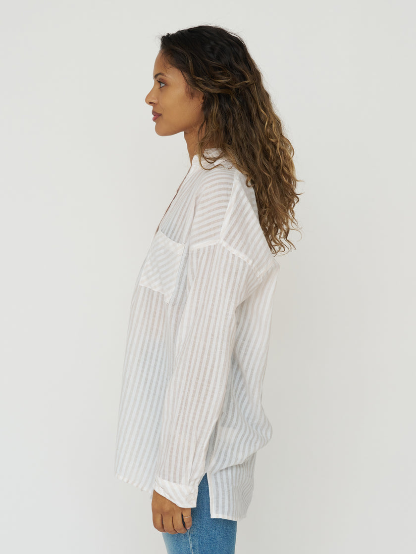 Cotton Gauze Striped Button Down