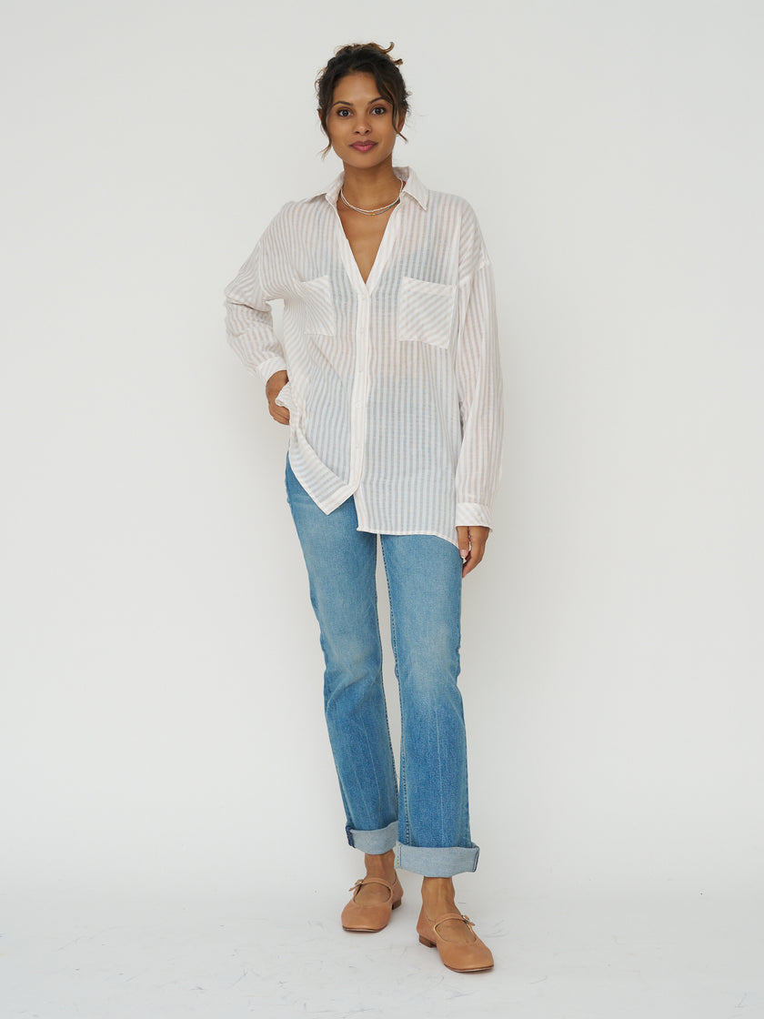 Cotton Gauze Striped Button Down