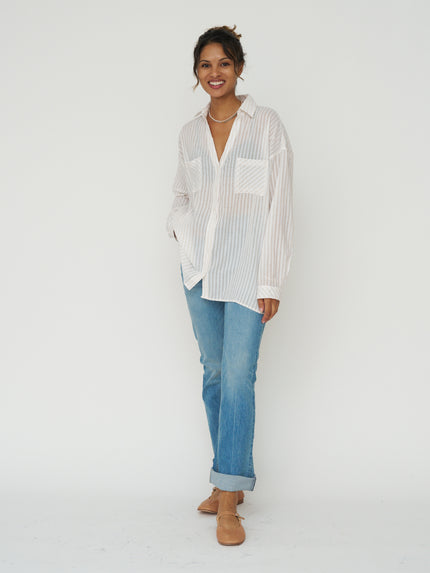 Cotton Gauze Striped Button Down