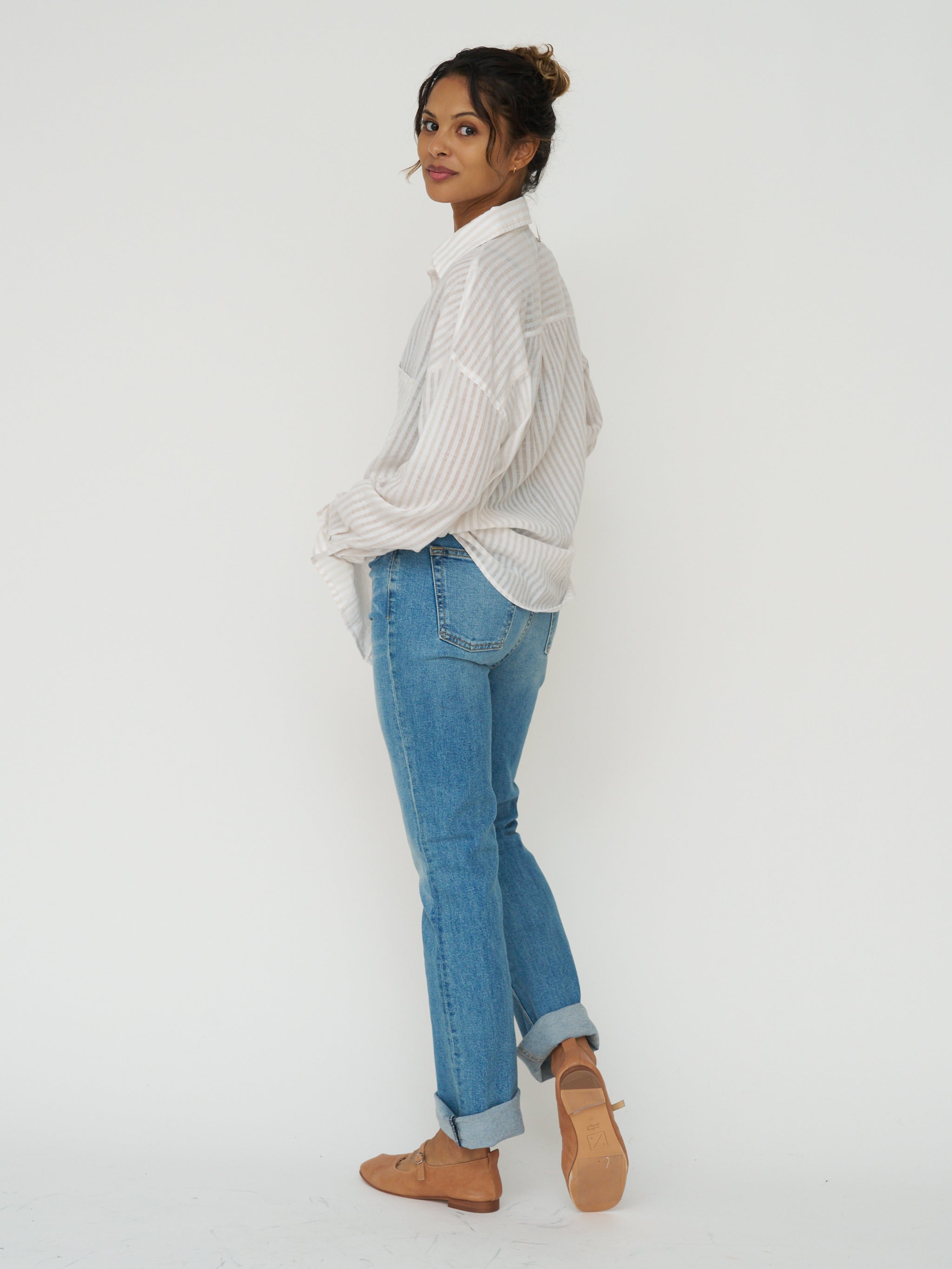 Cotton Gauze Striped Button Down