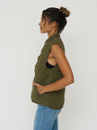 Quilted Snap Vest - Olive