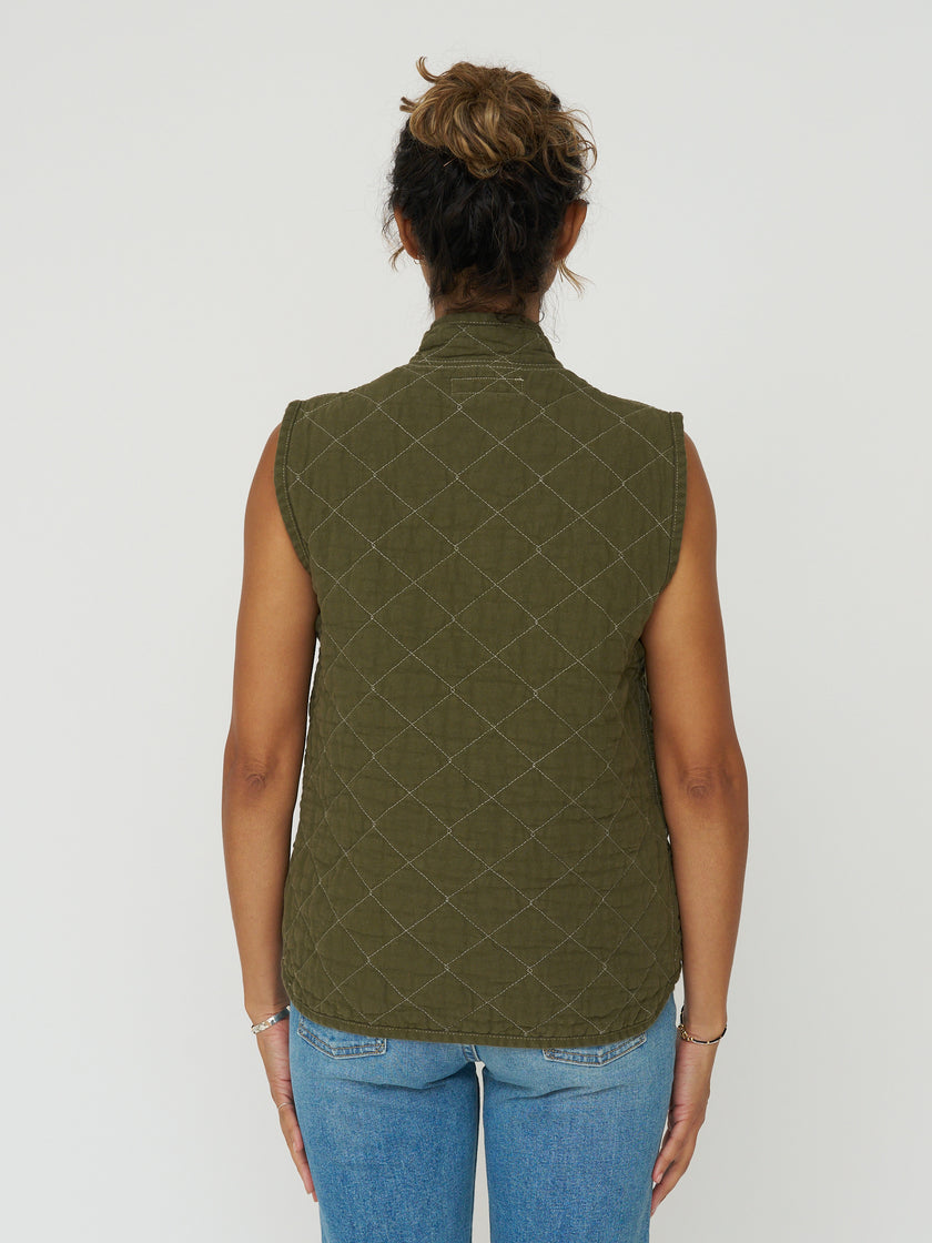 Quilted Snap Vest - Olive