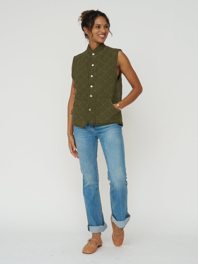 Quilted Snap Vest - Olive