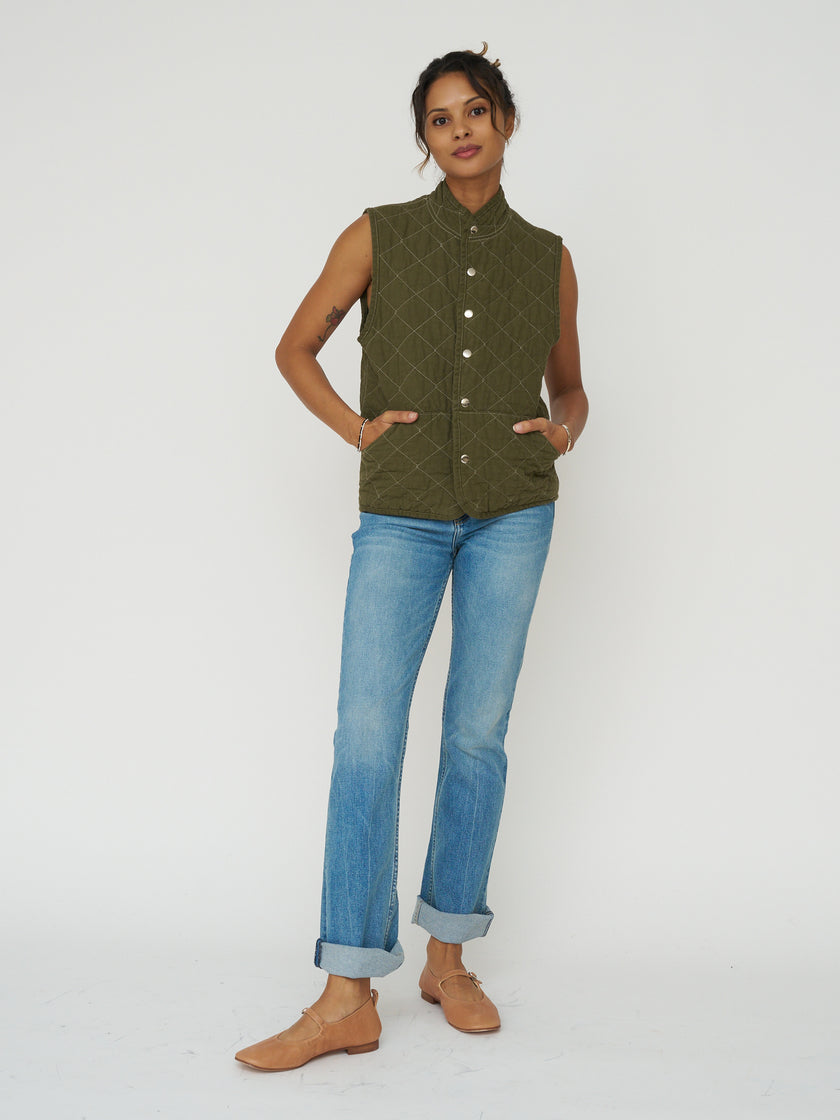 Quilted Snap Vest - Olive