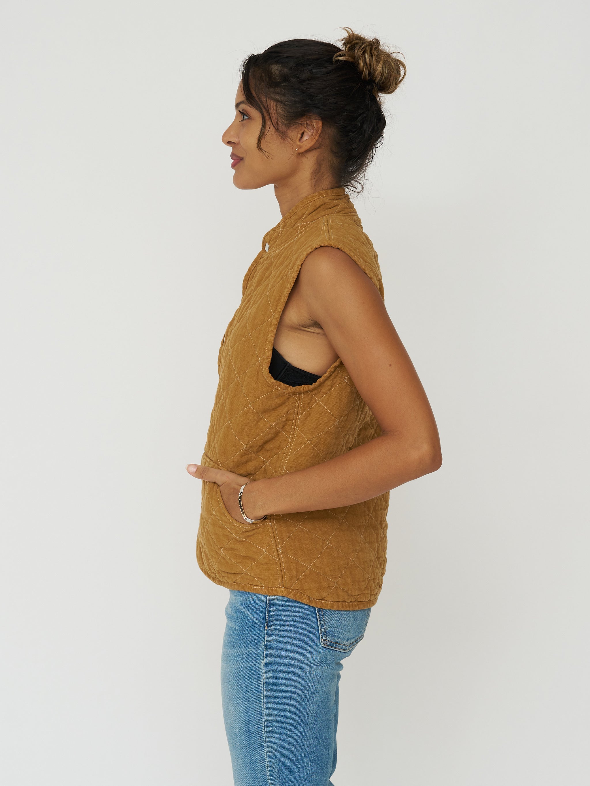 Quilted Snap Vest - Honey