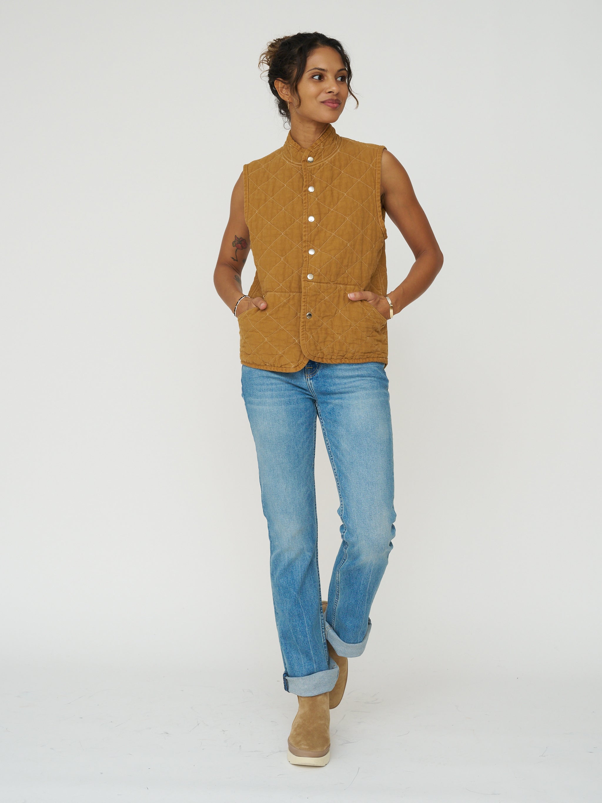 Quilted Snap Vest - Honey