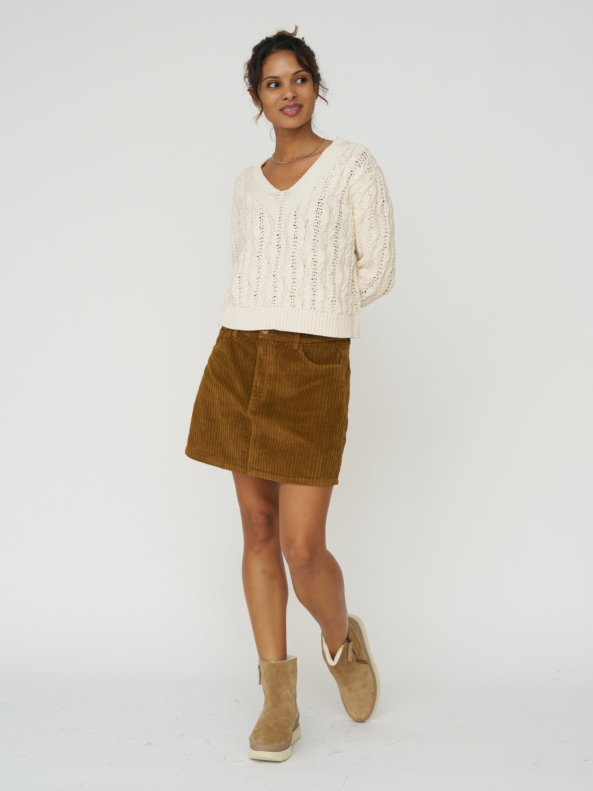 Organic Cotton Mini Skirt in Light Oak Corduroy