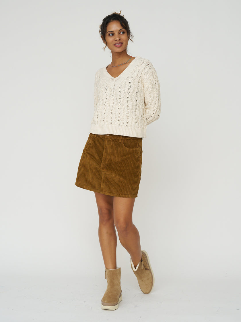 Organic Cotton Mini Skirt in Light Oak Corduroy