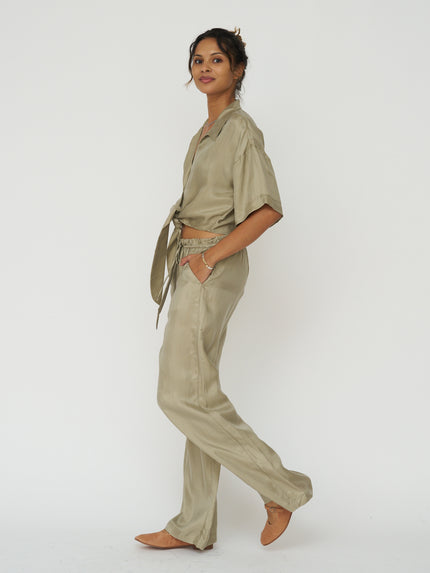 Lucid Flow Tie Pants in Khaki Green