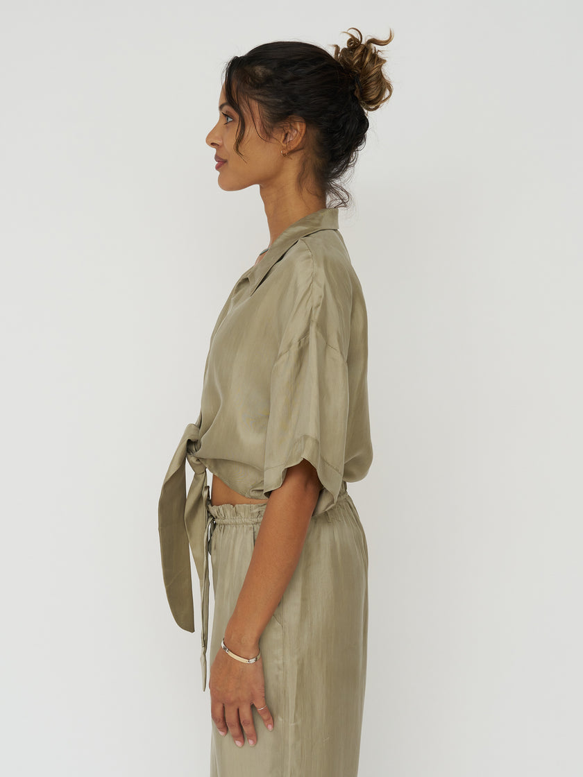 Lucid Flow Tie Pants in Khaki Green