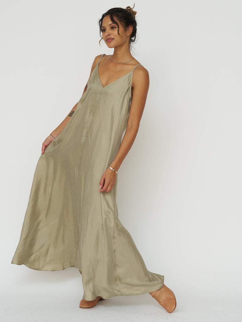 Lucid Flow Maxi Dress in Khaki Green