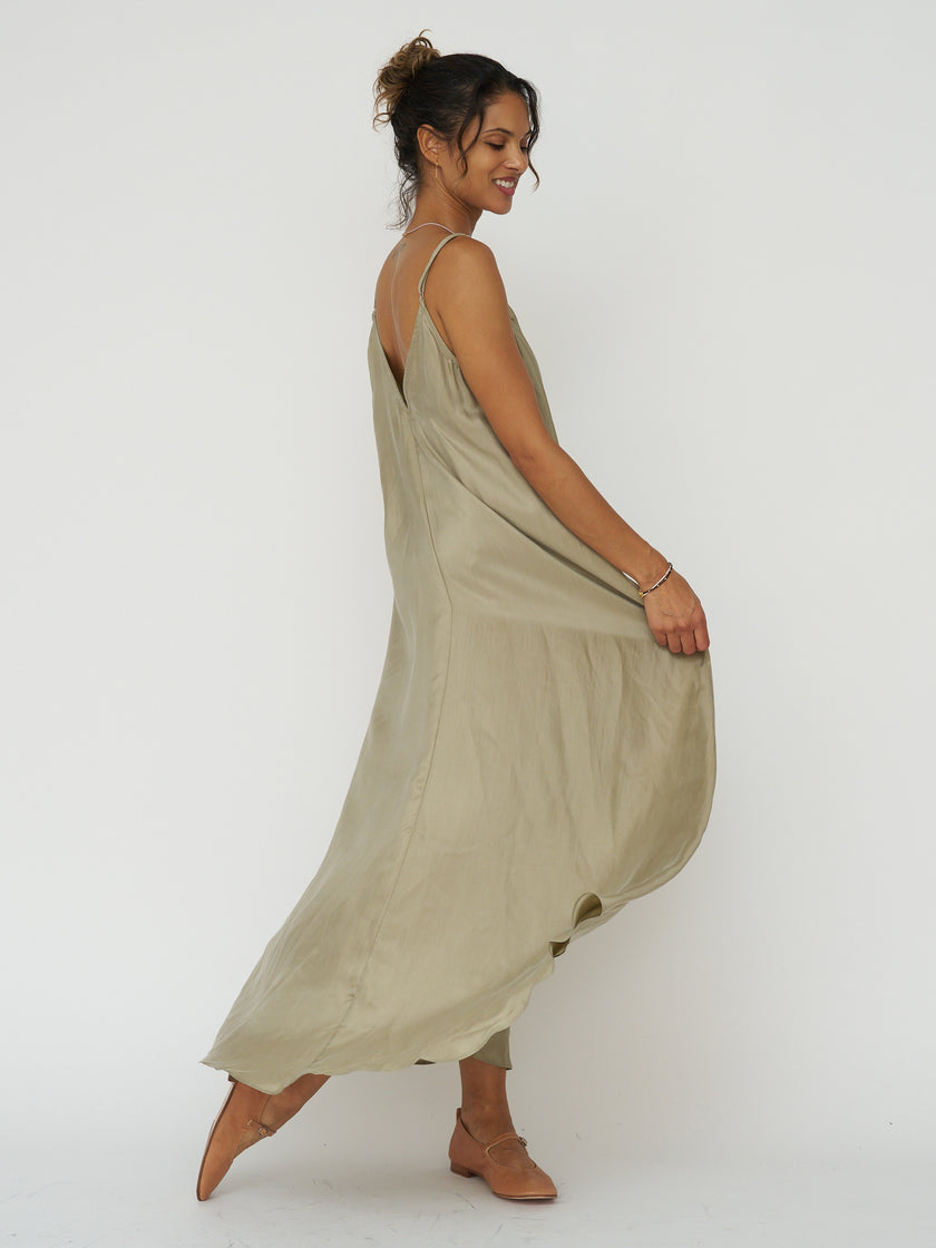 Lucid Flow Maxi Dress in Khaki Green