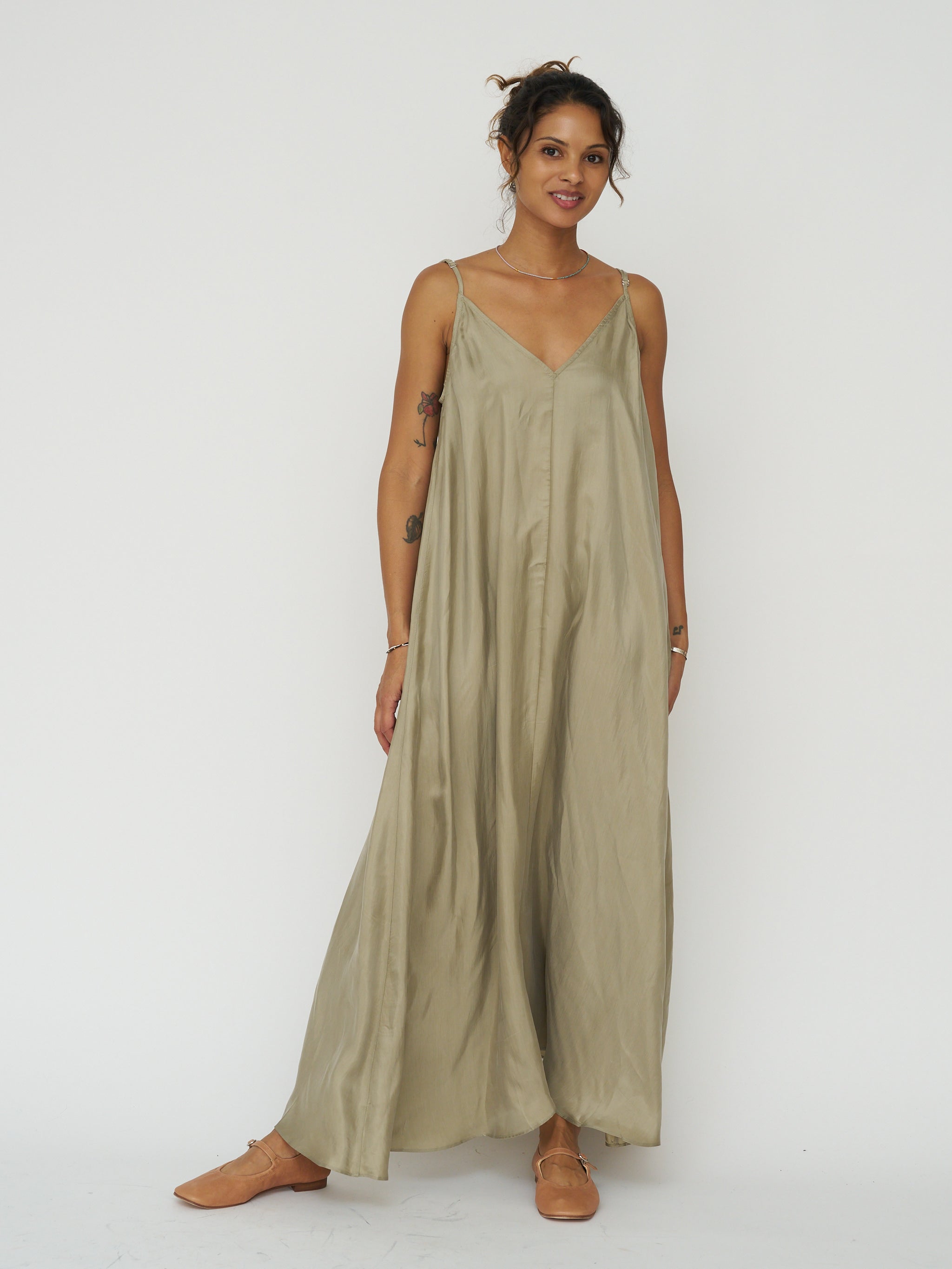 Lucid Flow Maxi Dress in Khaki Green