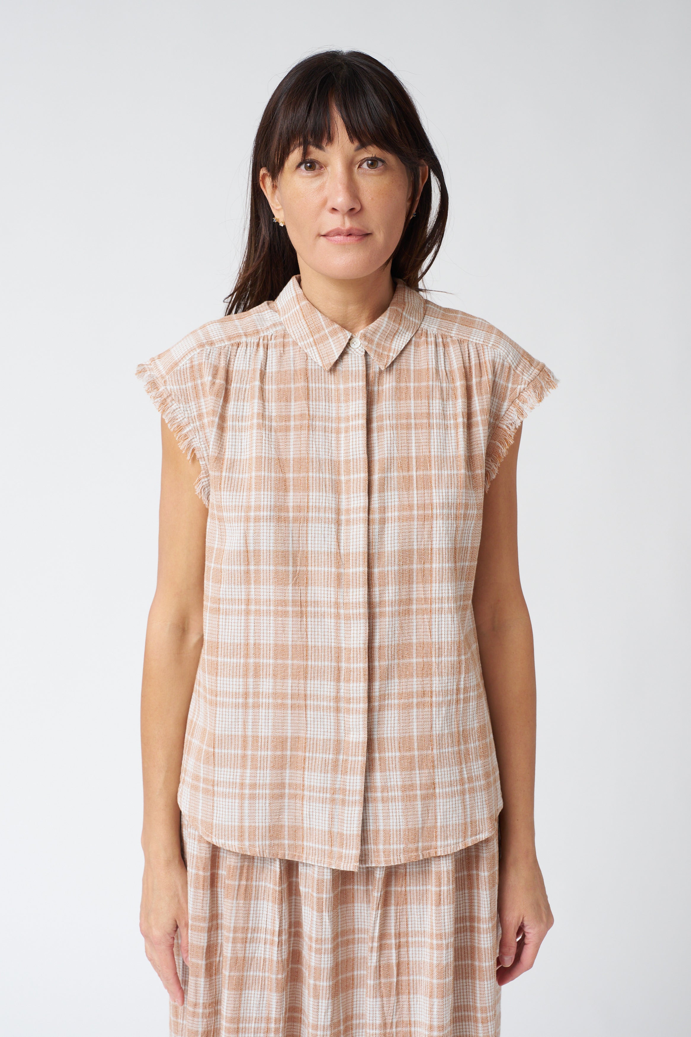 Indi & Cold Cotton Plaid Top in Rust