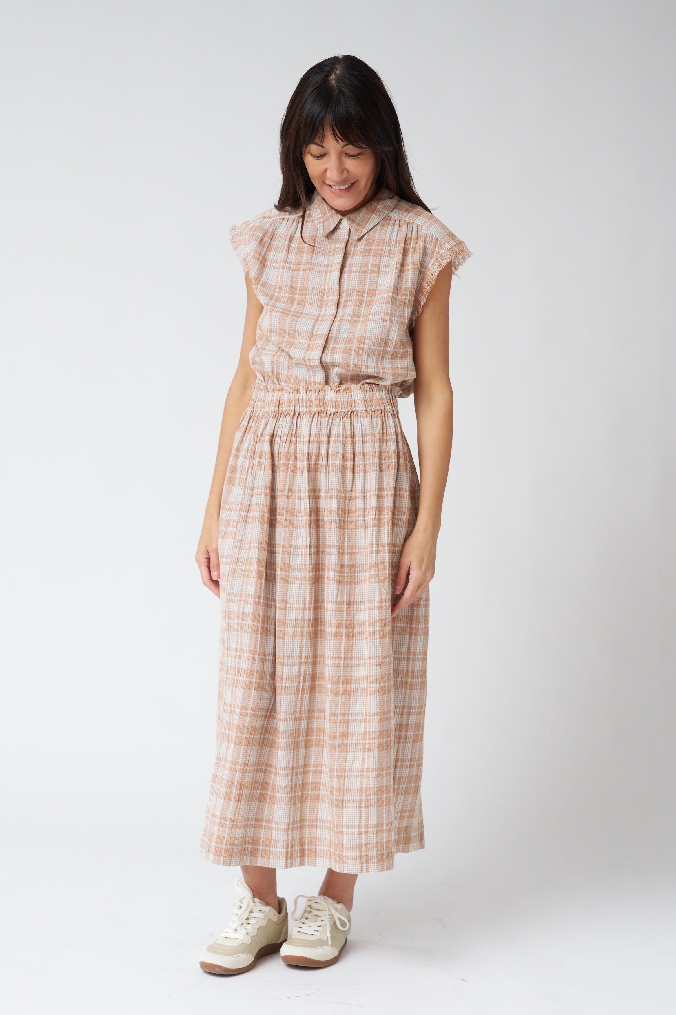 Indi & Cold Cotton Plaid Top in Rust