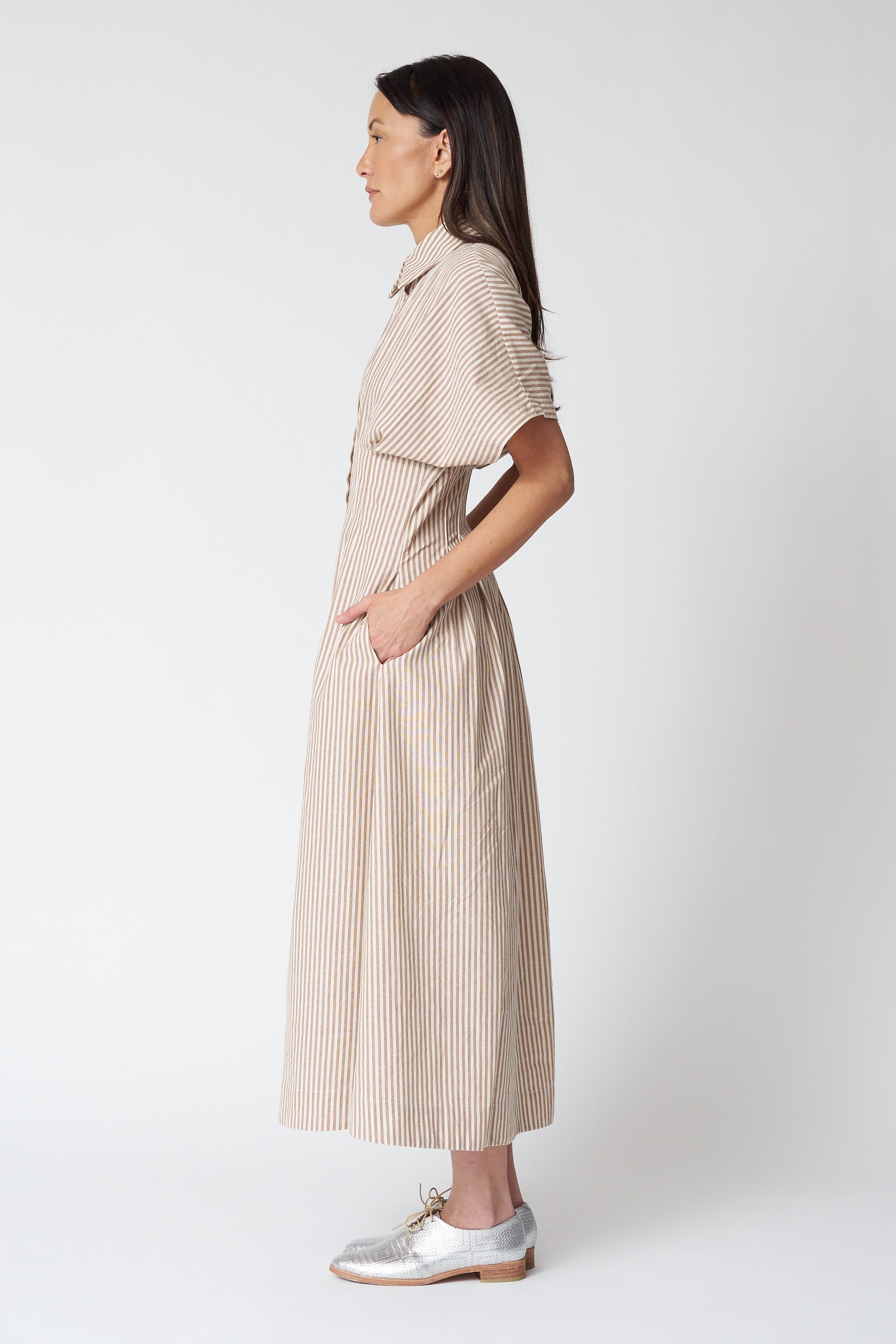 Striped Cotton Button Down Shirtdress