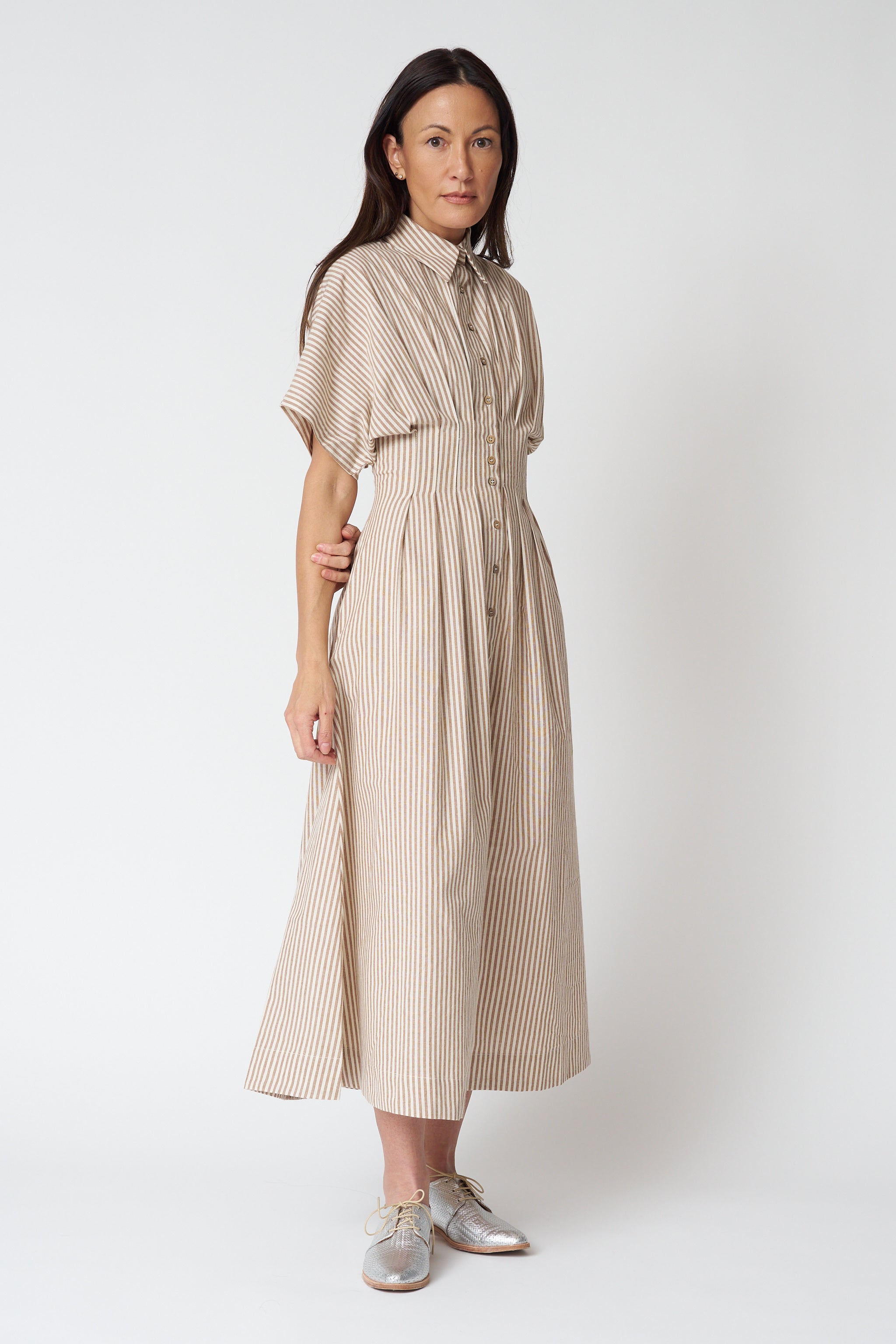 Striped Cotton Button Down Shirtdress