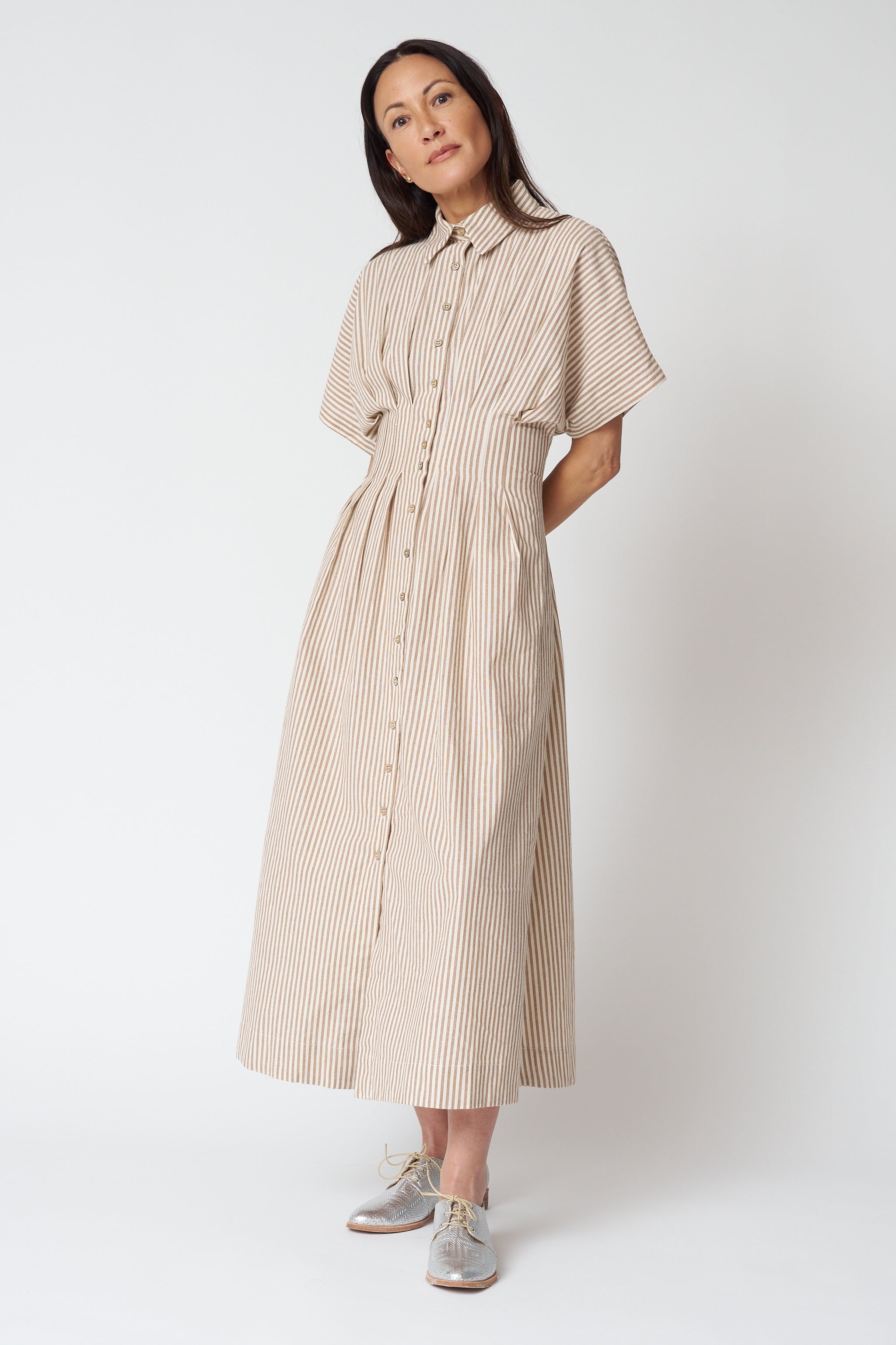 Striped Cotton Button Down Shirtdress