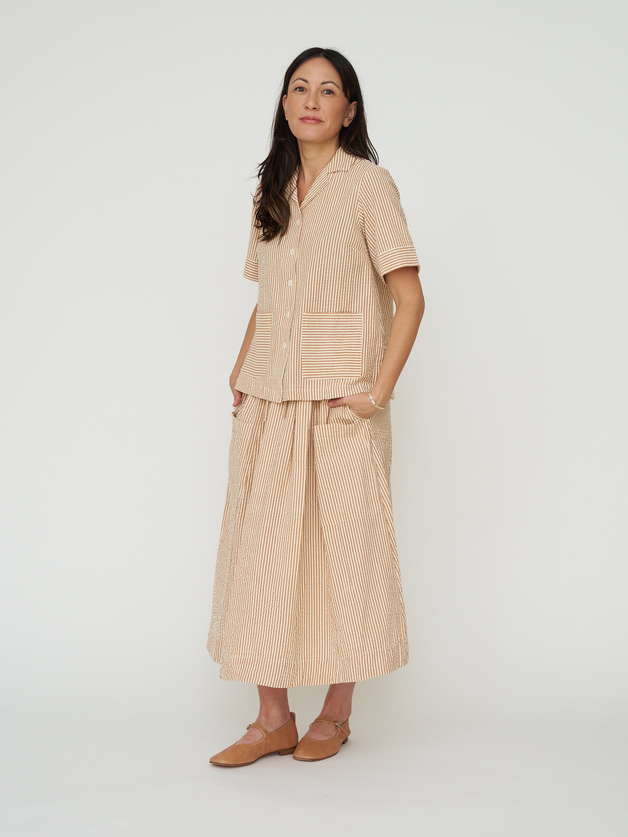 TOAST Stripe Cotton Seersucker Boxy Shirt