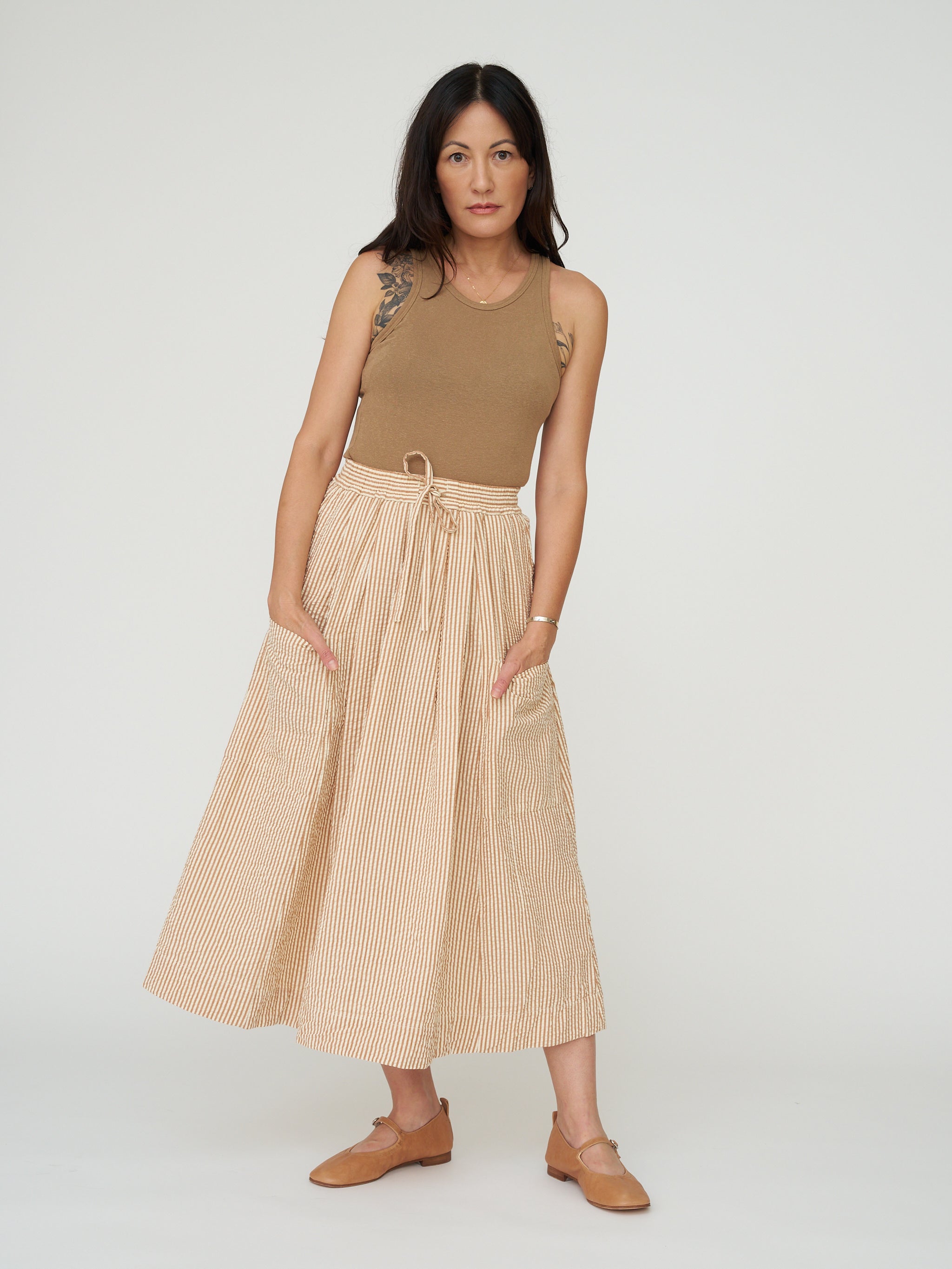 TOAST Stripe Cotton Seersucker Patch Pocket Skirt