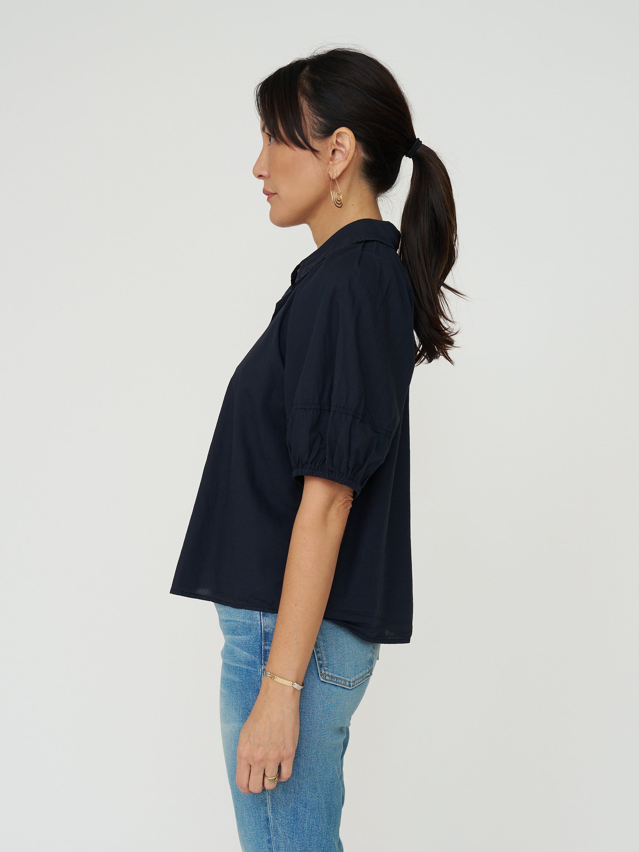 Velvet by G&S Autumn Cotton Poplin Button Down - Navy