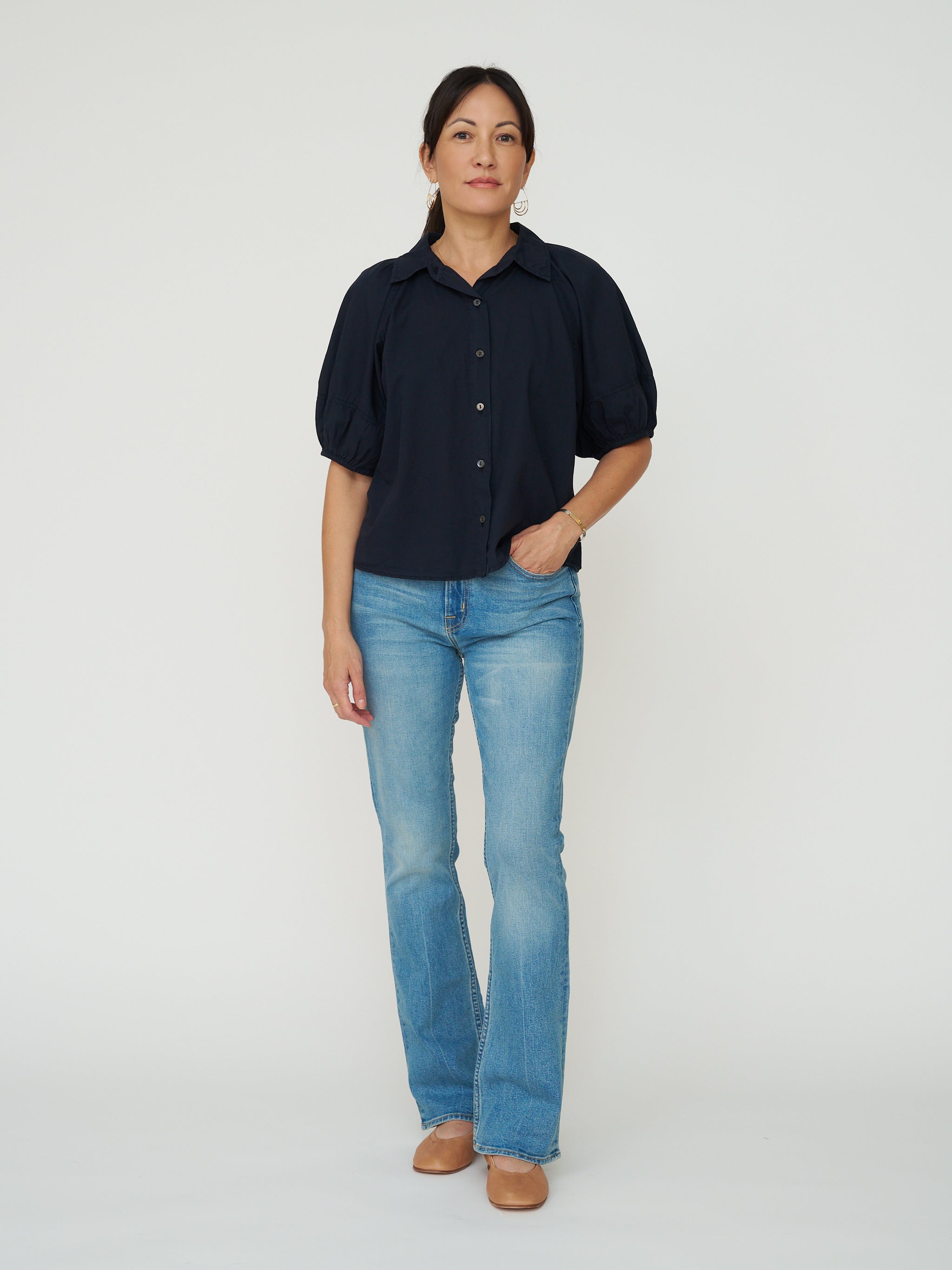 Velvet by G&S Autumn Cotton Poplin Button Down - Navy