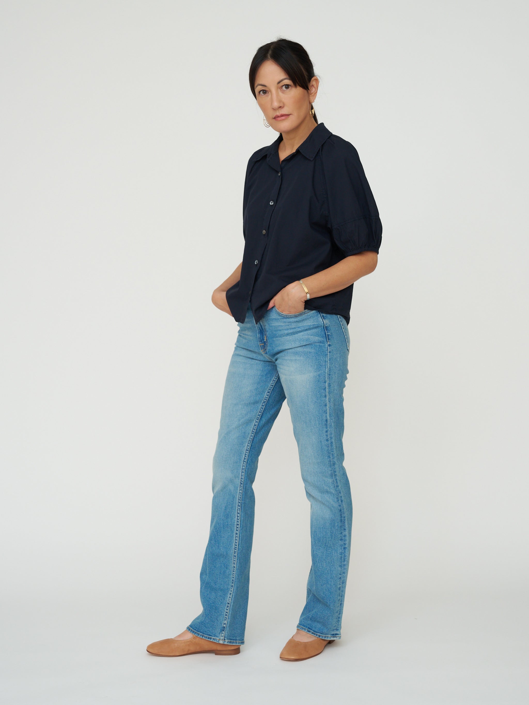 Velvet by G&S Autumn Cotton Poplin Button Down - Navy