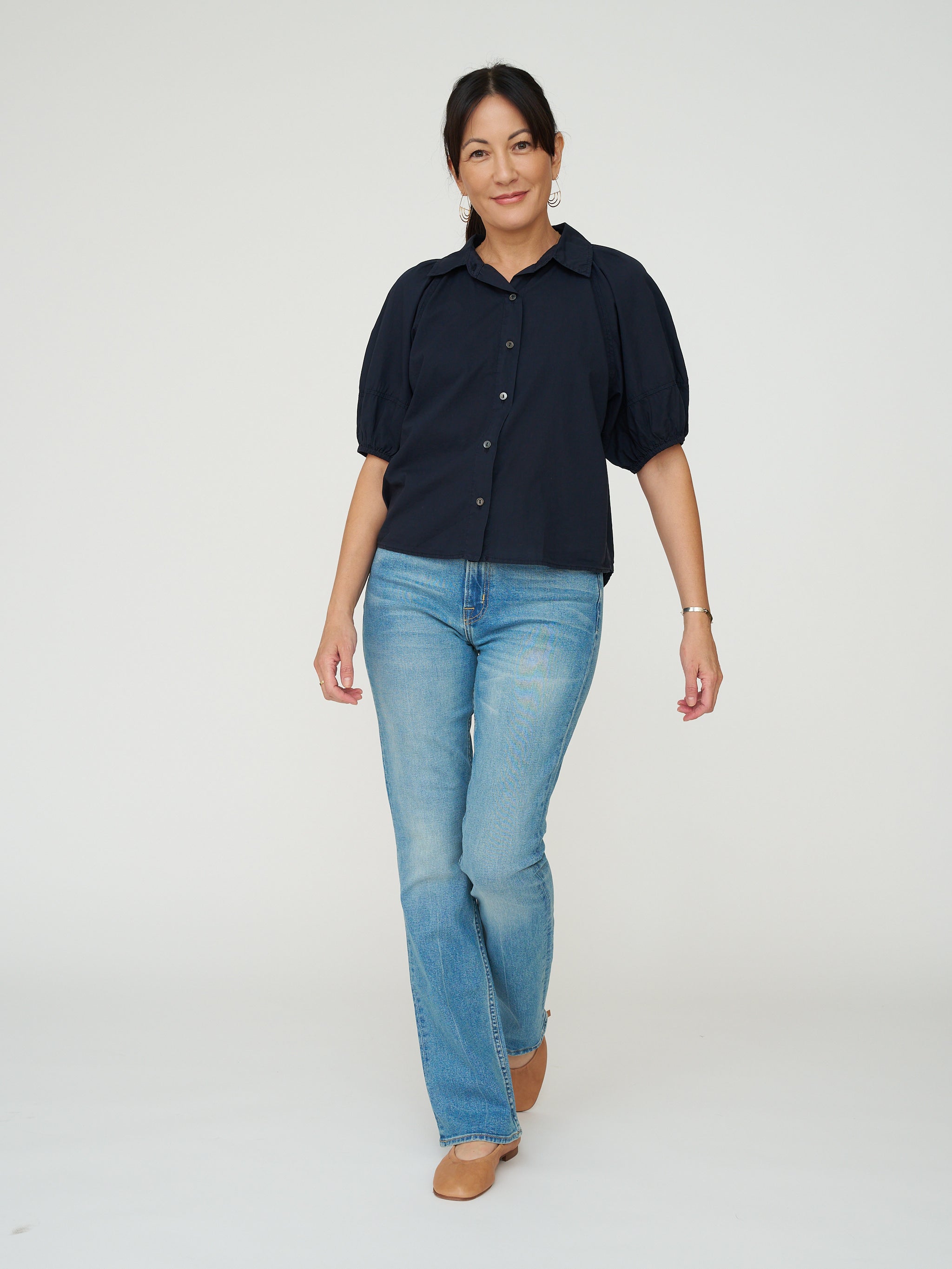 Velvet by G&S Autumn Cotton Poplin Button Down - Navy