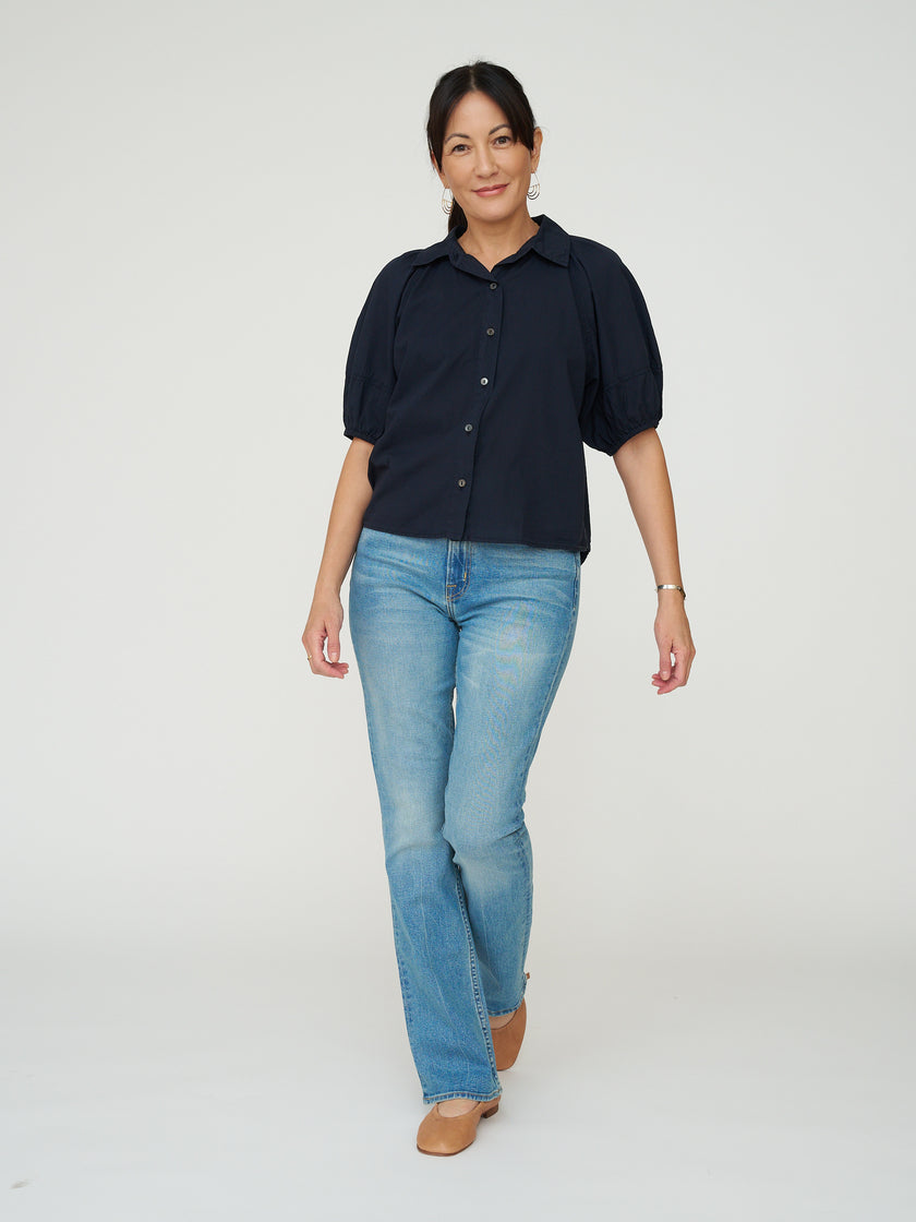 Autumn Cotton Poplin Button Down - Navy