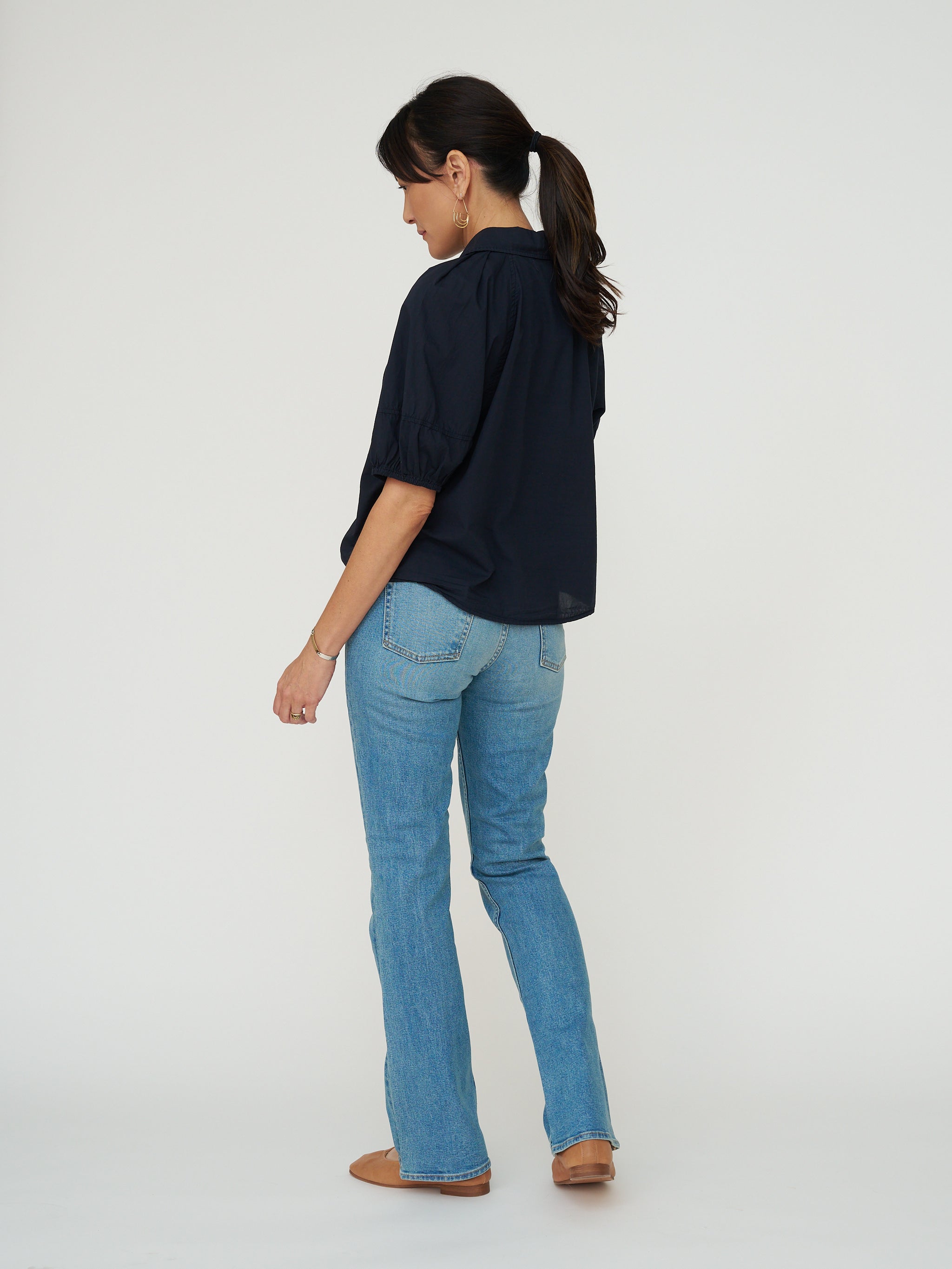 Velvet by G&S Autumn Cotton Poplin Button Down - Navy