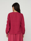 Sonmer Embroidered Linen Button Down in Cherry